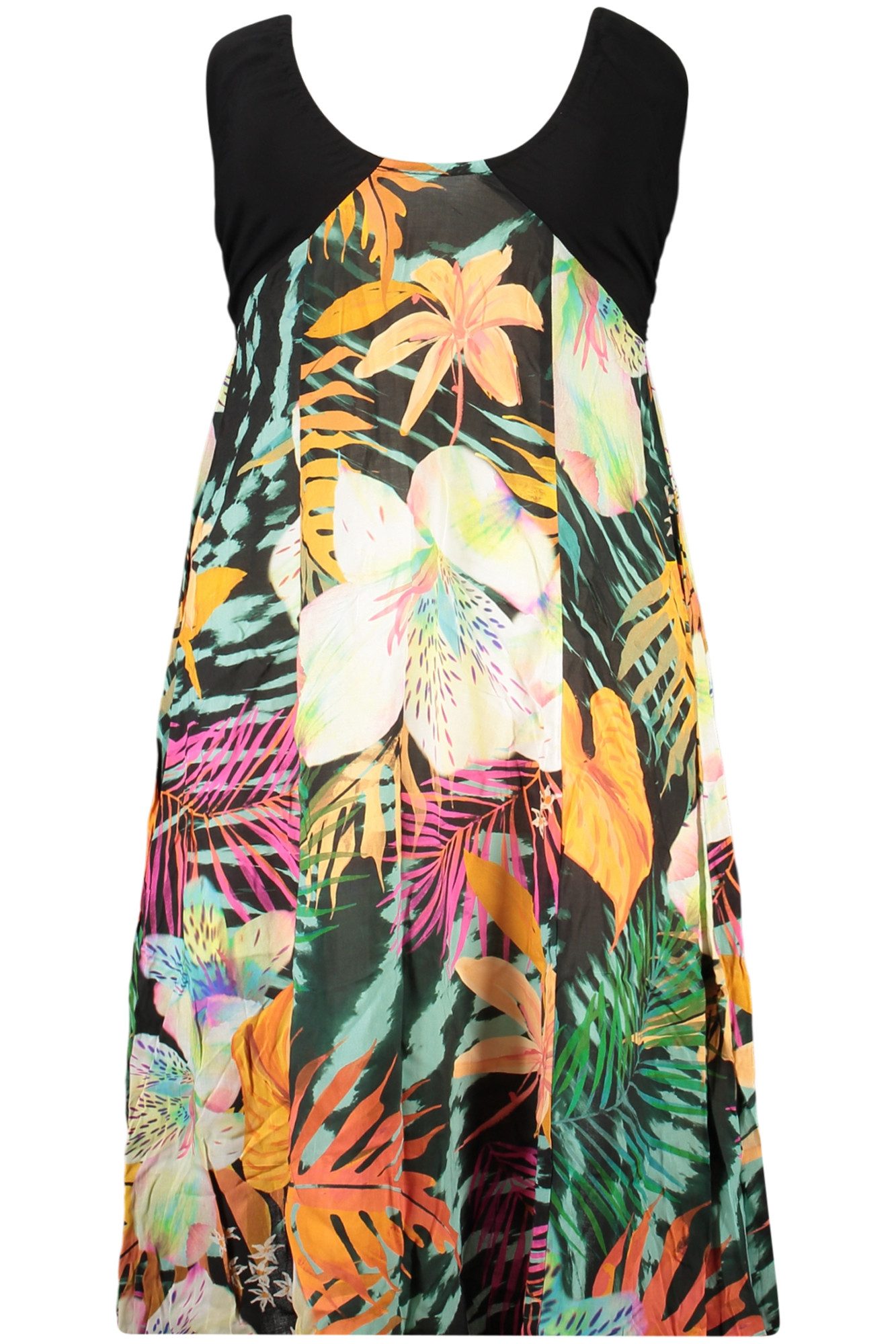 Desigual Partykleid Elegantes Langes Damenkleid Schwarz mit Muster und V-Ausschnitt