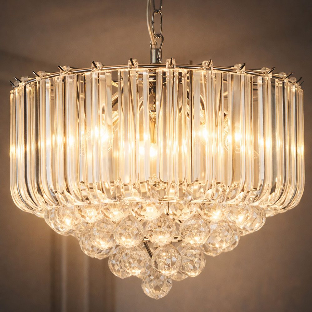GLOBO LIGHTING Kronleuchter, Leuchtmittel nicht inklusive, Kristall Hänge Leuchte Chrom Pendel Luster Decken Lampe Wohn Zimmer