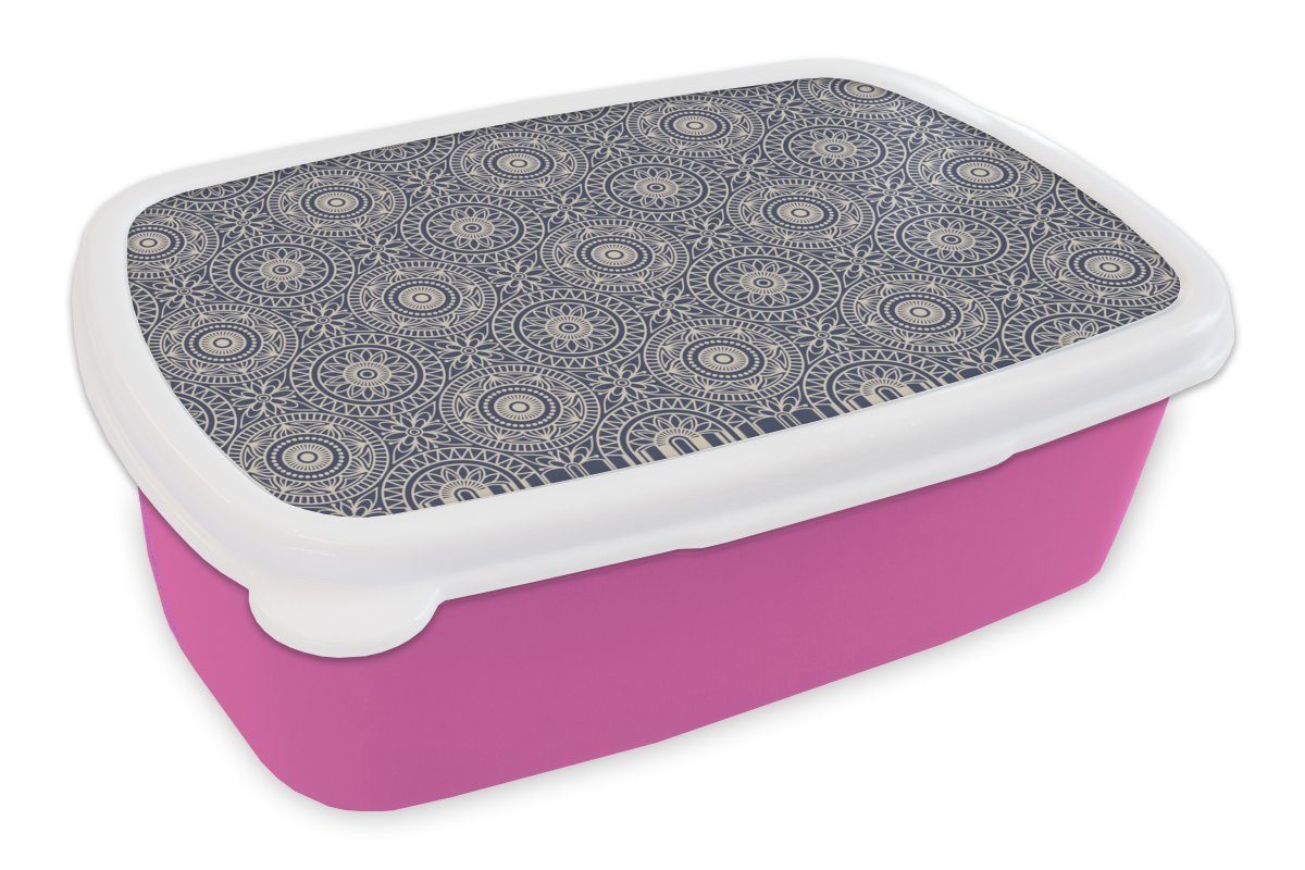 MuchoWow Lunchbox Mandala - Blau - Muster, Kunststoff, (2-tlg), Brotbox für Erwachsene, Brotdose Kinder, Snackbox, Mädchen, Kunststoff rosa