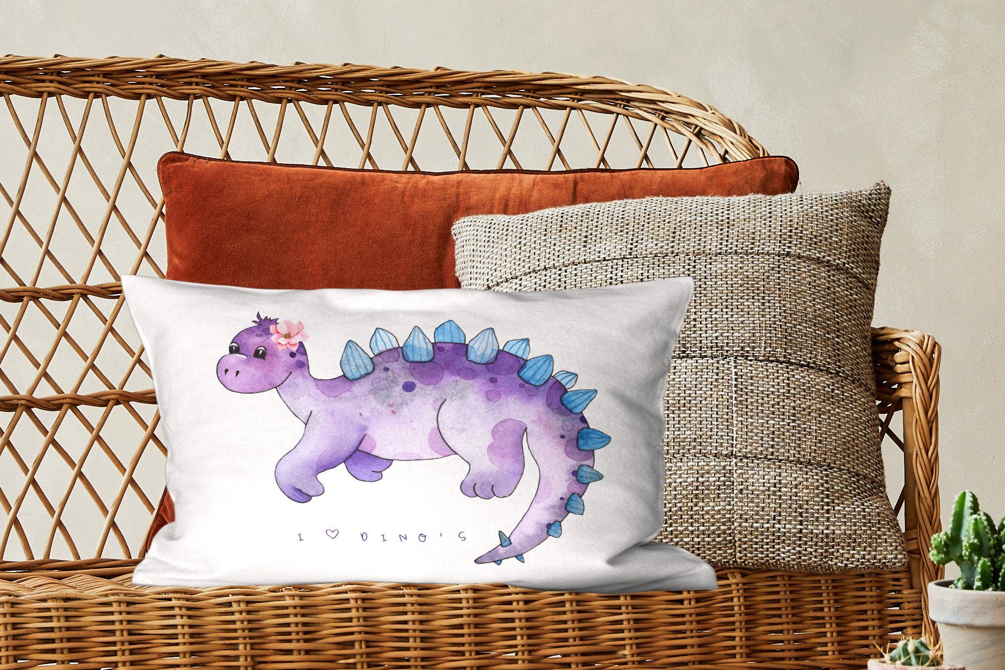 MuchoWow Dekokissen Dinosaurier - Lila Zierkissen, mit - Füllung, Kind, - Dekokissen Dekoration, Wohzimmer - Mädchen Schlafzimmer Rosa - - Kinderzimmer Kinder