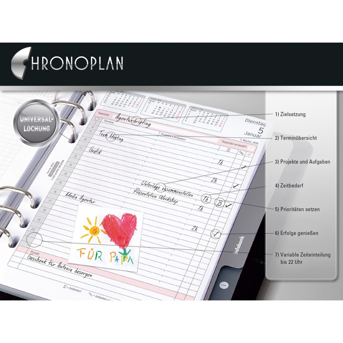 CHRONOPLAN Terminplaner Wochenplan A5 1 Woche/2 Seiten horizontal 2026