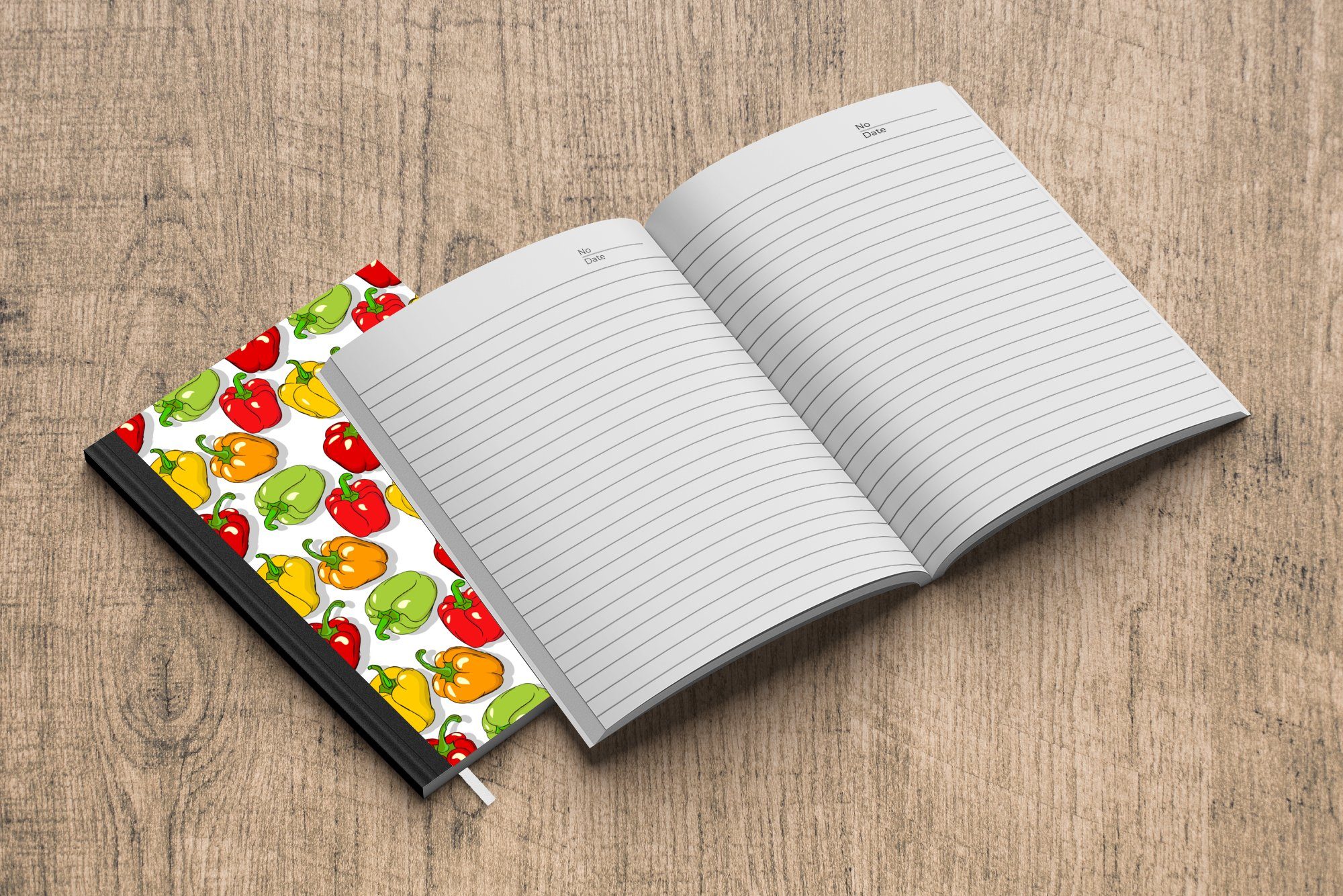 Merkzettel, MuchoWow Notizheft, Haushaltsbuch Muster Lebensmittel Journal, - - 98 Tagebuch, Seiten, Notizbuch A5, Paprika,