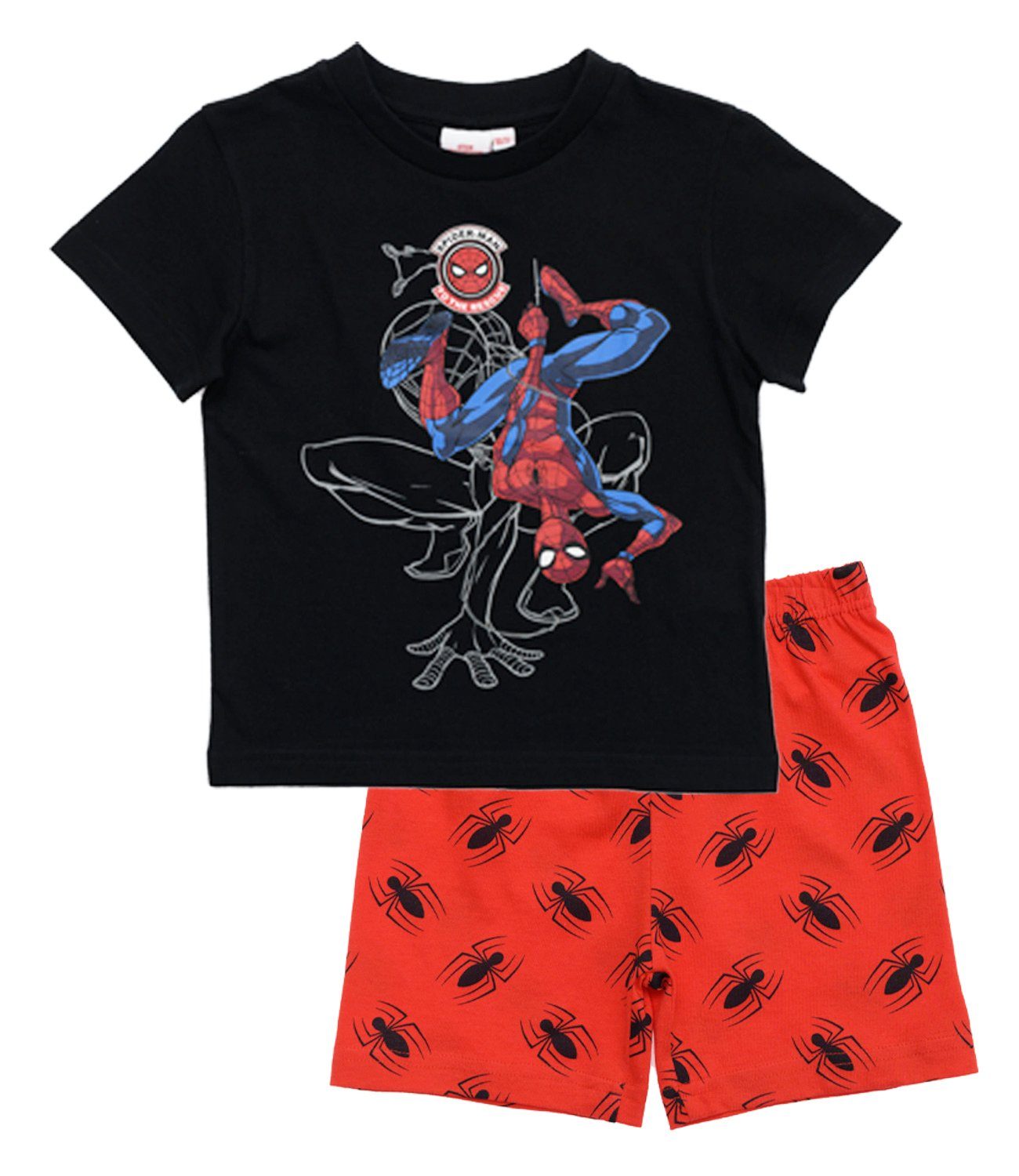 MARVEL Pyjama Spiderman Kinder Jungen Kurzarm Schlafanzug Gr. 98 bis 110, Motivwahl Schwarz