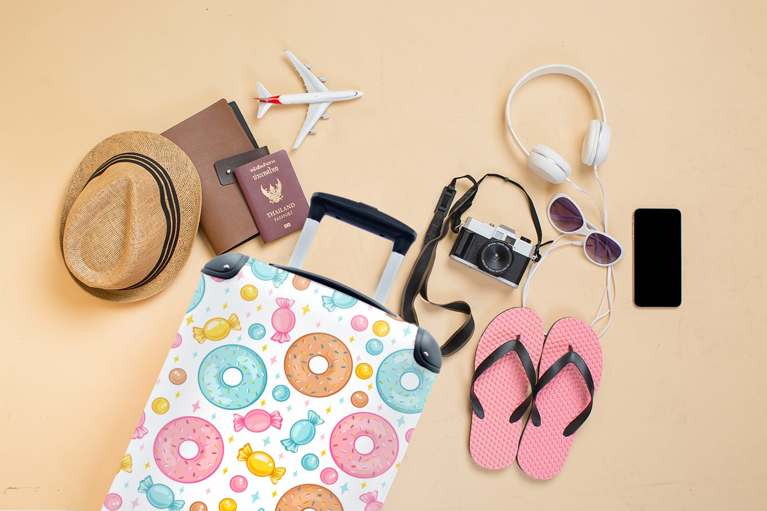 - Reisetasche Süßigkeiten - mit MuchoWow Ferien, für Handgepäck Muster, Donuts 4 Trolley, Reisekoffer Handgepäckkoffer rollen, Rollen,