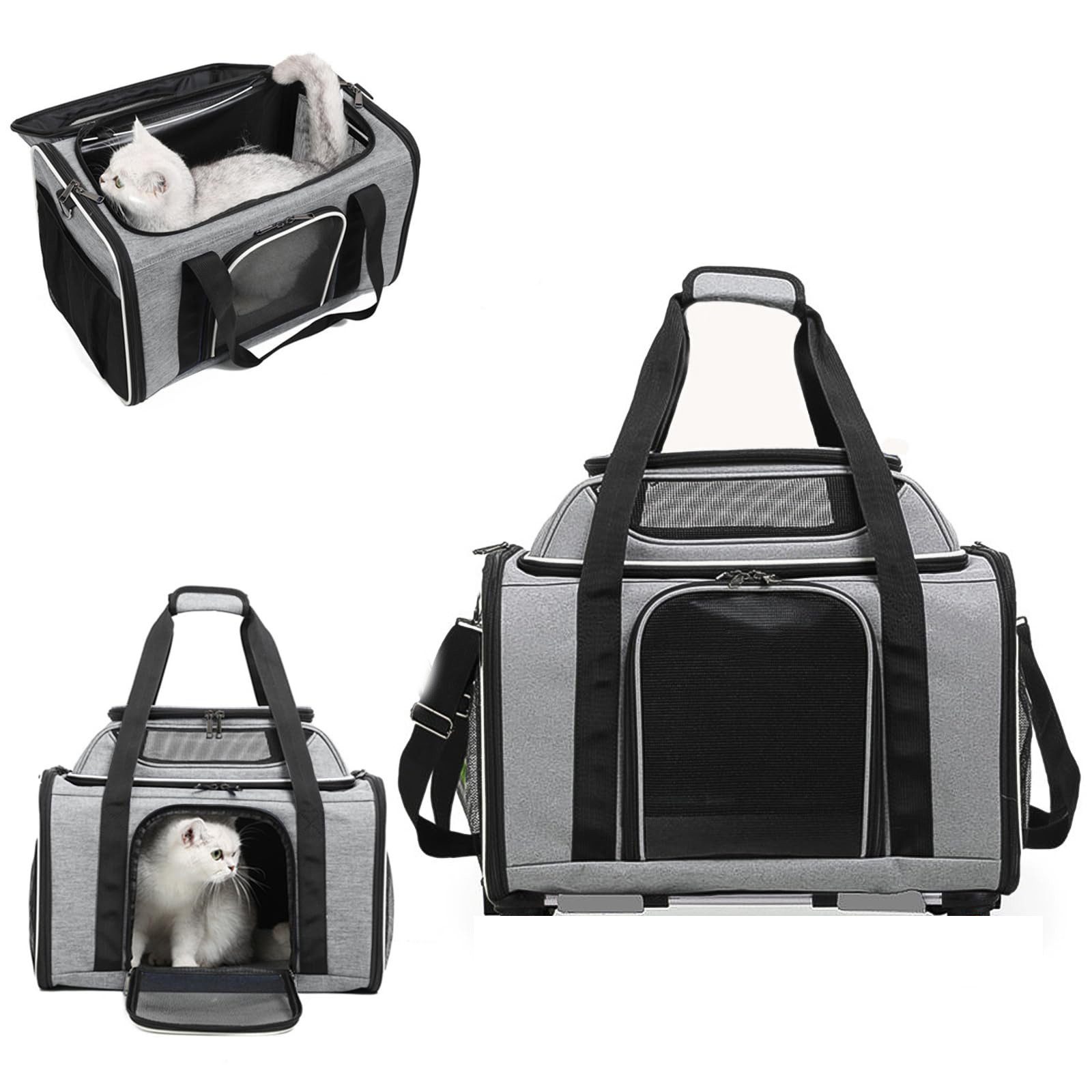 Ledander Tiertransportbox Erweiterbare Haustier für kleine Katzen und Hunde, Oxfordstoff, mit verschließbarem Sicherheitsreißverschluss und kratzfestem Netz