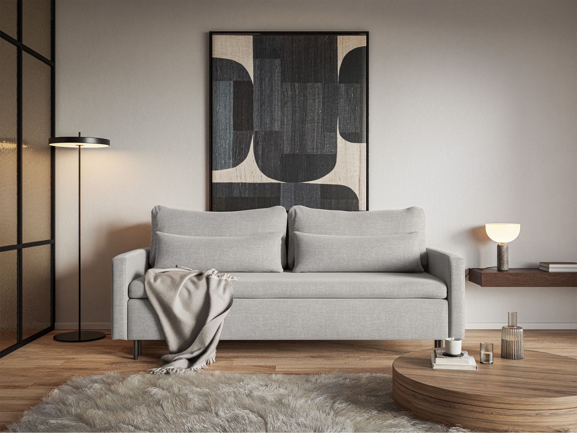 Selsey Schlafsofa, mit Schlaffunktion, Stauraum, Chenille und Zierkissen, 220 cm