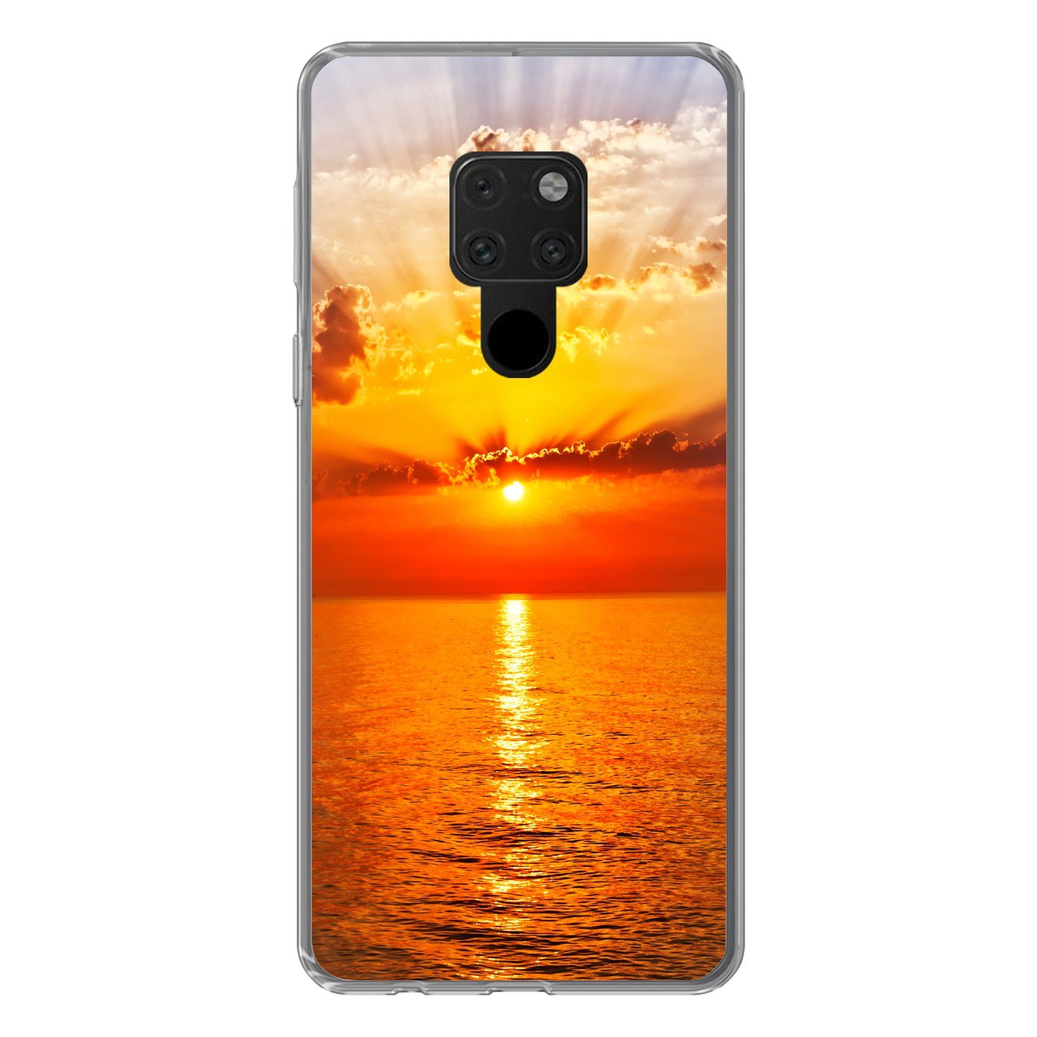 MuchoWow Handyhülle für Huawei P40 Lite Sonnenuntergang - Meer - Himmel - Orange - Horizon, Handy Case, Silikon, Bumper Case Dünn