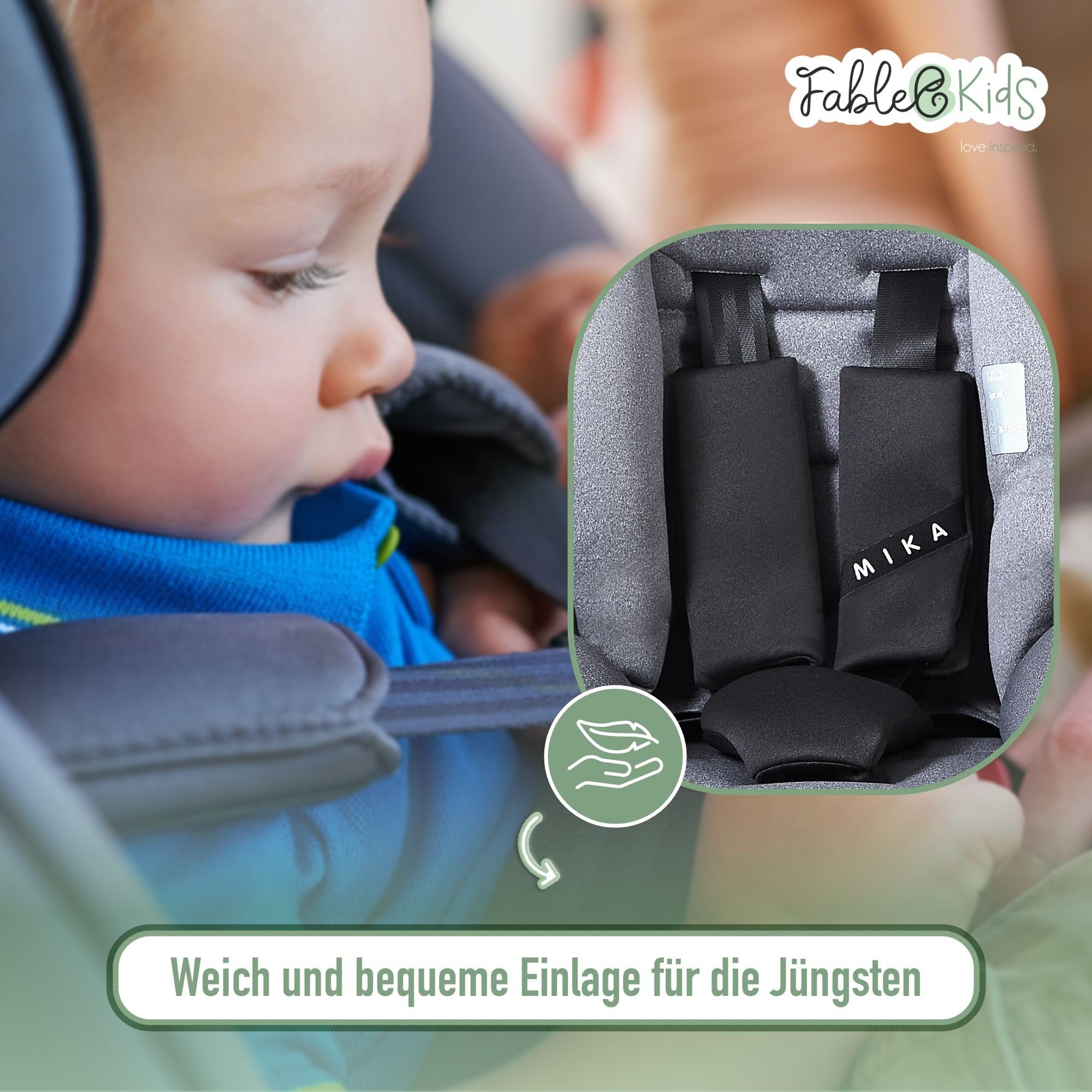 FableKids Autokindersitz Sitzerhöhung i-Size 76–150 cm, vorwärtsgerichtet, 3-Punkt-Gurt, ab: 15 Monaten, bis: 12 Jahre, Pflegeleicht: Bezug abnehmbar und waschb – Bild 4 von 5