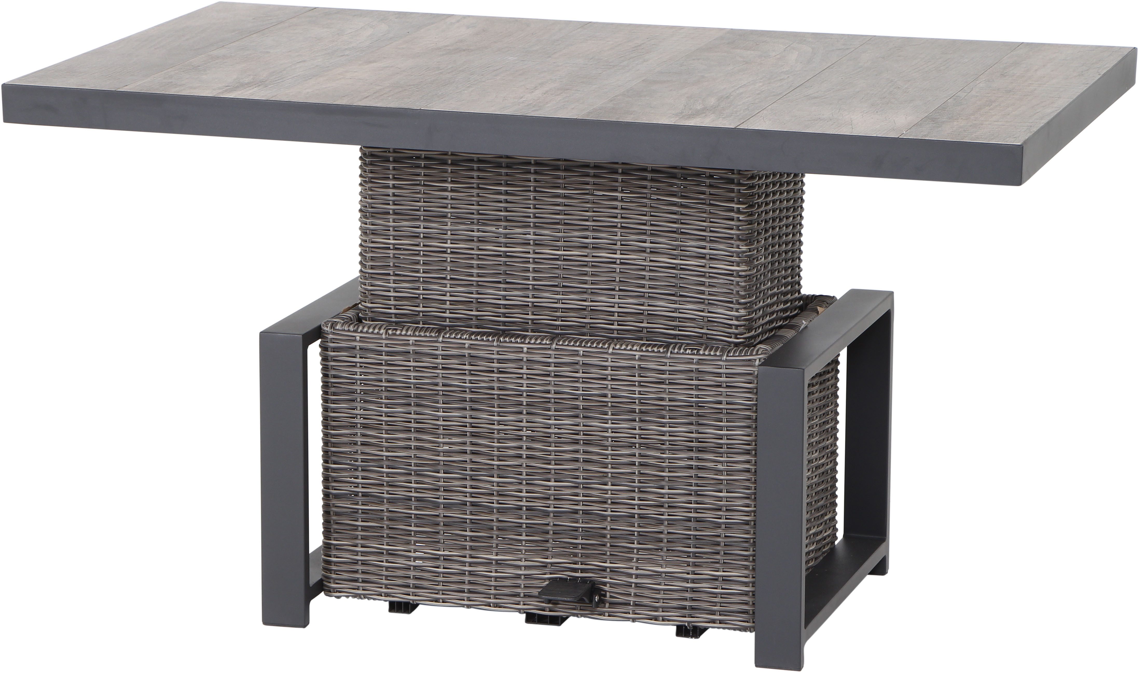 Siena Garden Gartentisch CORIDO Lift-Tisch 130x75cm charcoal grey, Aluminiumgestell matt anthrazit, Tischplatte aus Keramik, washed grey