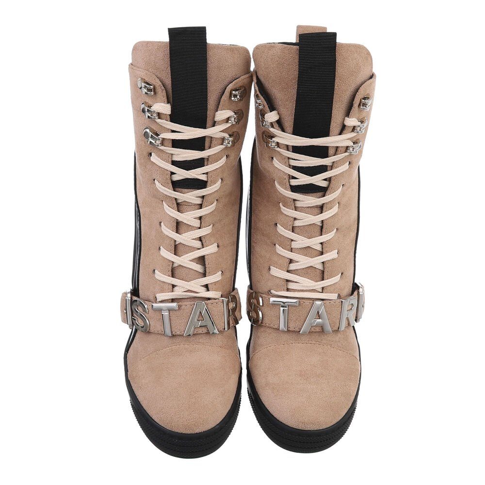 Ital-Design Damen Freizeit Schnürstiefelette (85379517) Keilabsatz/Wedge High-Heel Stiefeletten in Hellbraun