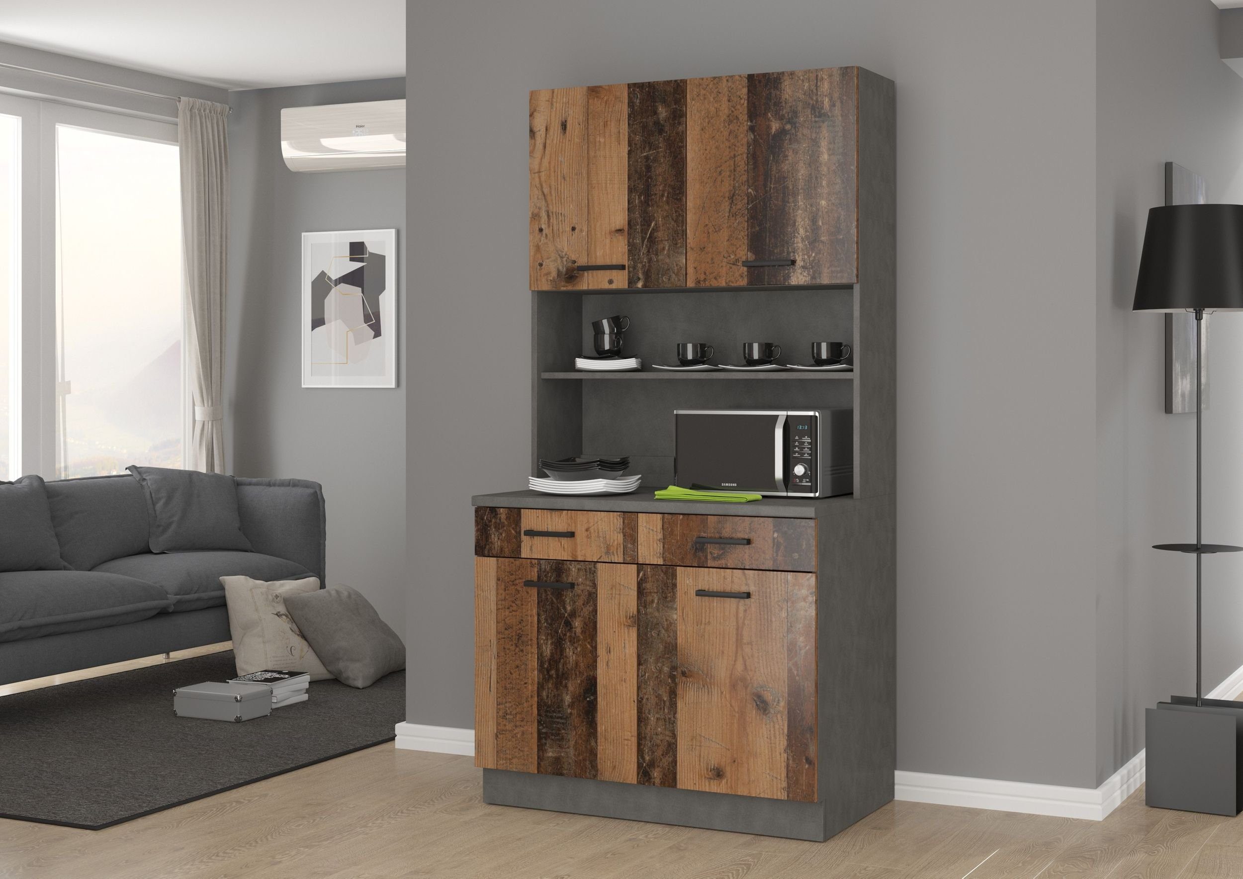 Küchen-Preisbombe Küchenzeile Mario 100 cm Buffetküche Buffet Küchenblock Einbauküche Old Wood Style