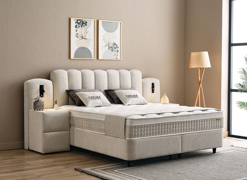 abc bedding Boxspringbett DREAM Luxus Stauraumbett - Boxbett mit Bettkasten, Doppelbett (Funktionsbett mit Bettkasten - 160x200 & 180x200 cm), Voll-orthopädische Matratze - Premium Schlafkomfort