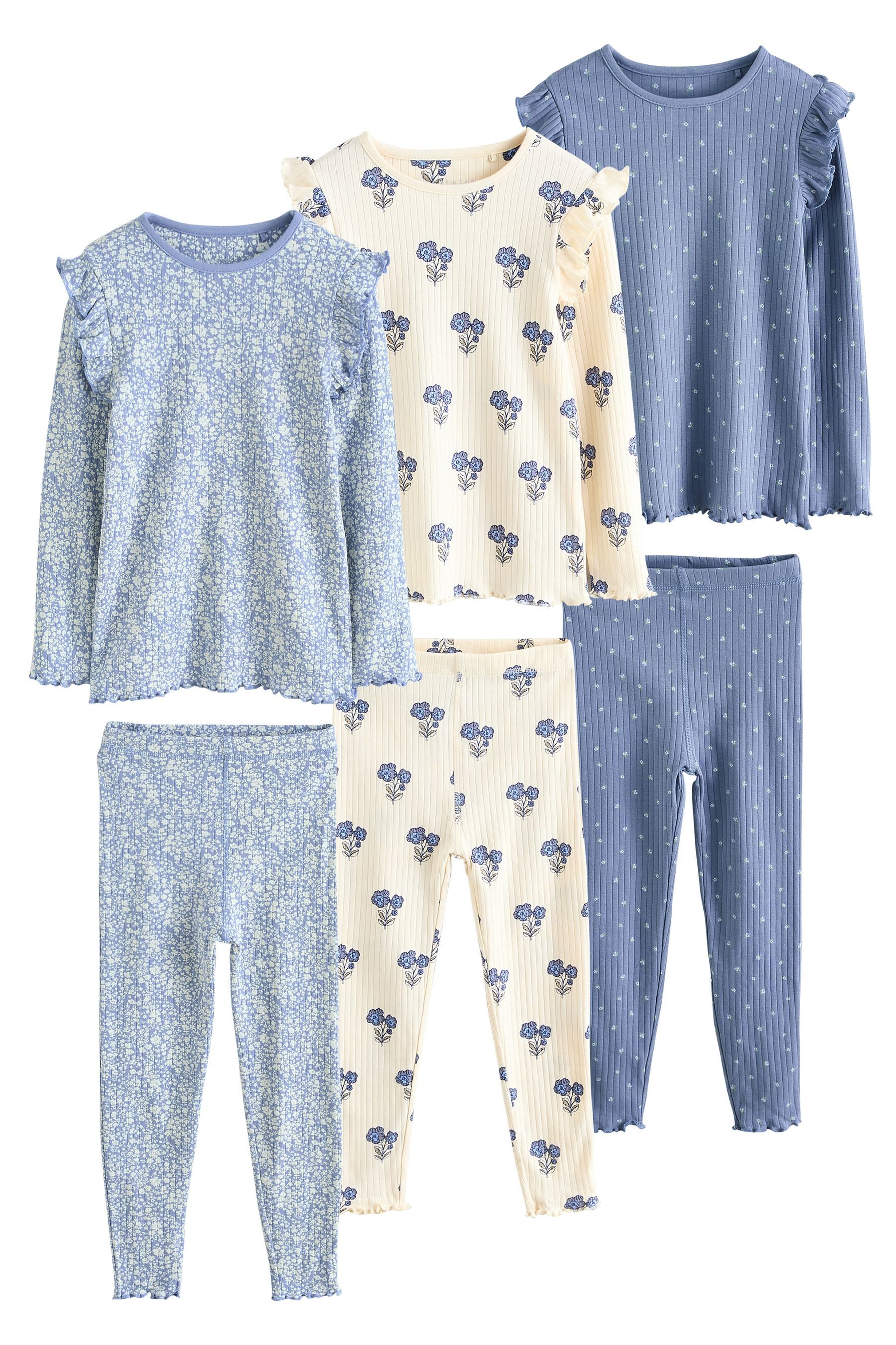 Pyjama Gerippte Pyjamas aus 100 % Baumwolle, 3er-Pack