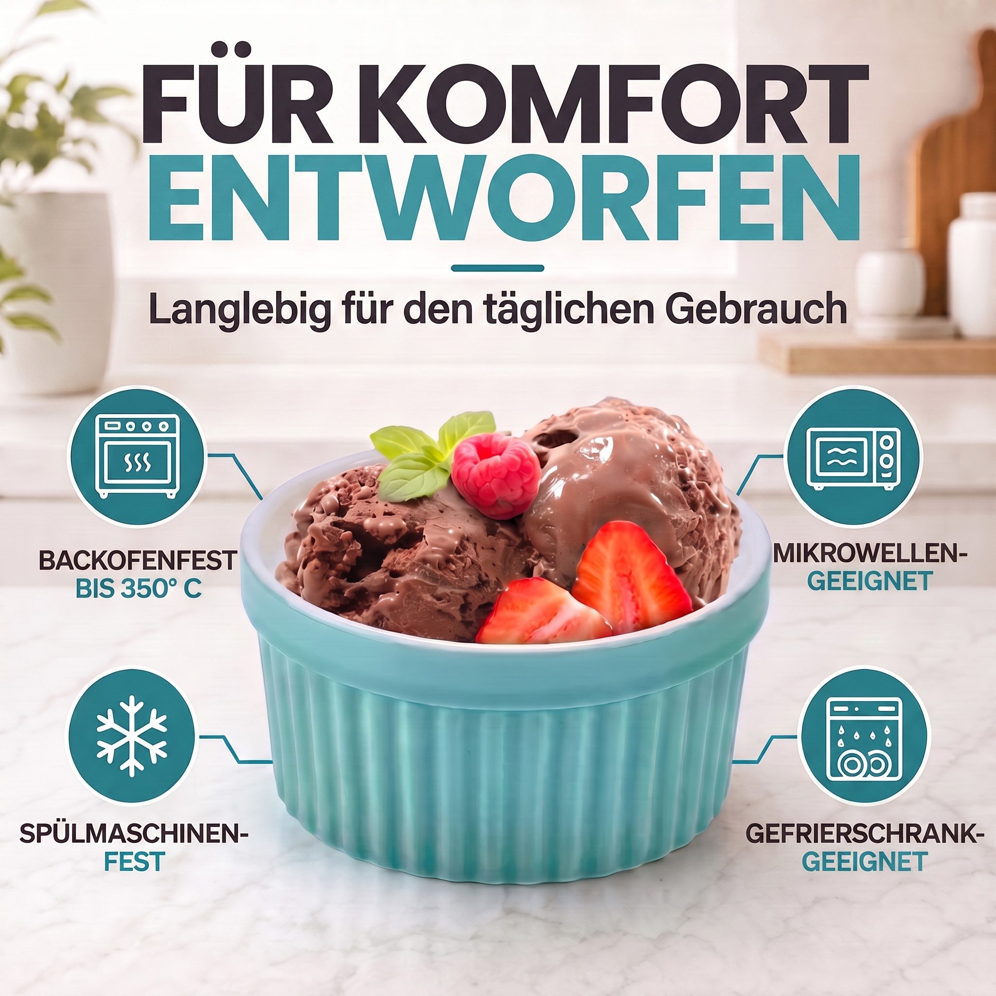 Dimono Dessertschale DIMONO Crème-Brûlée & Soufflé Förmchen – 8er Keramik Dessert Set, Keramik, (Schälchen mit 170 ml, 8-tlg), Schalen – Bild 4 von 5