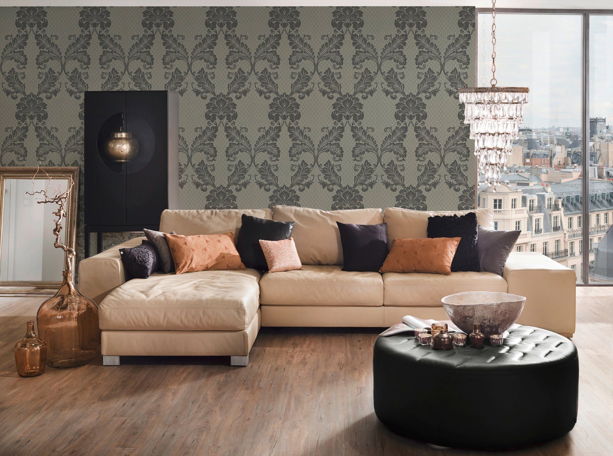 A.S. Création Architects Paper Vliestapete Barock grau/bronzefarben Ornament Tapete Barock, beflockt, wallpaper, Luxury