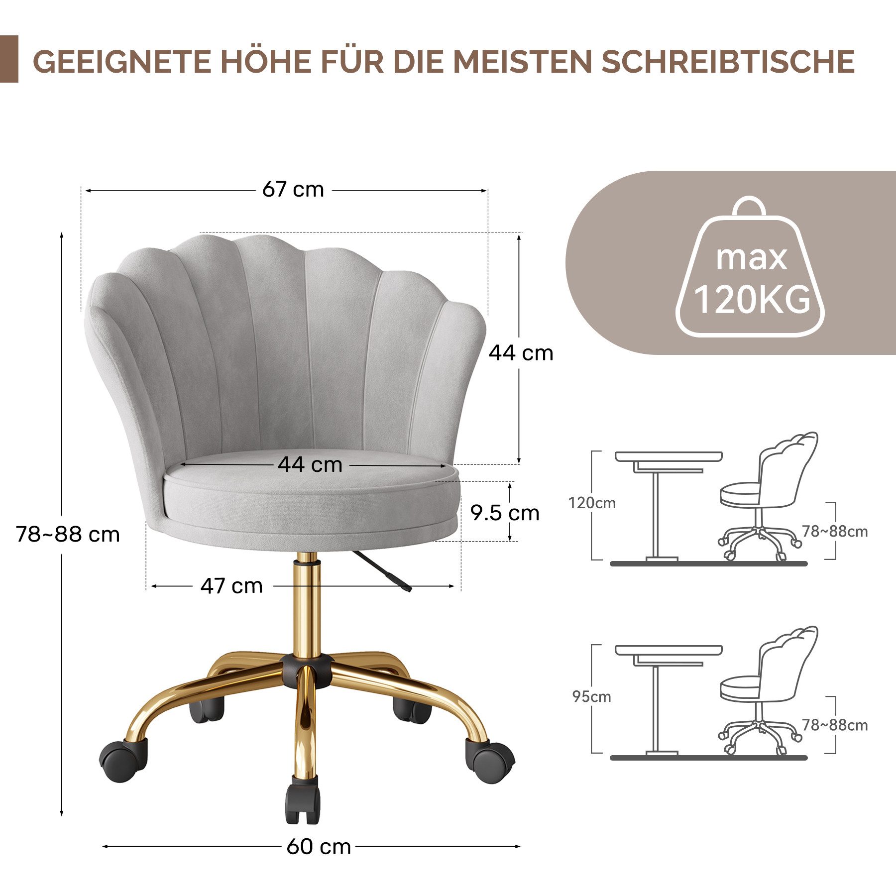HawthyHome Bürostuhl Schreibtischstuhl mit Blütenrückenlehne, drehbar und höhenverstellbar (1 St), Samtbezug mit Kopfkissen, ergonomischer Stuhl