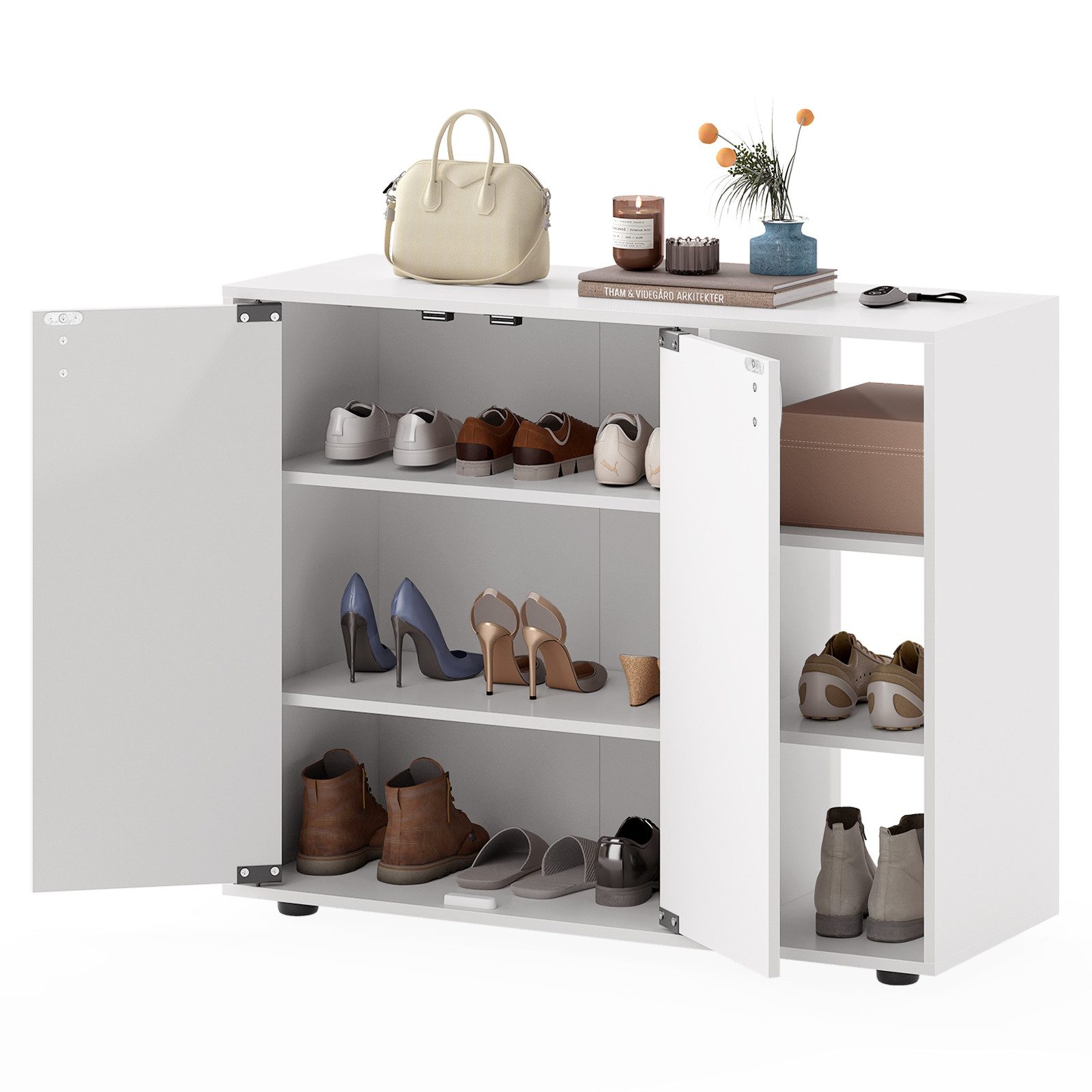 COSTWAY Schuhschrank Schuhregal mit verstellbare Regal, Holz, 12-15 Paar Schuhe