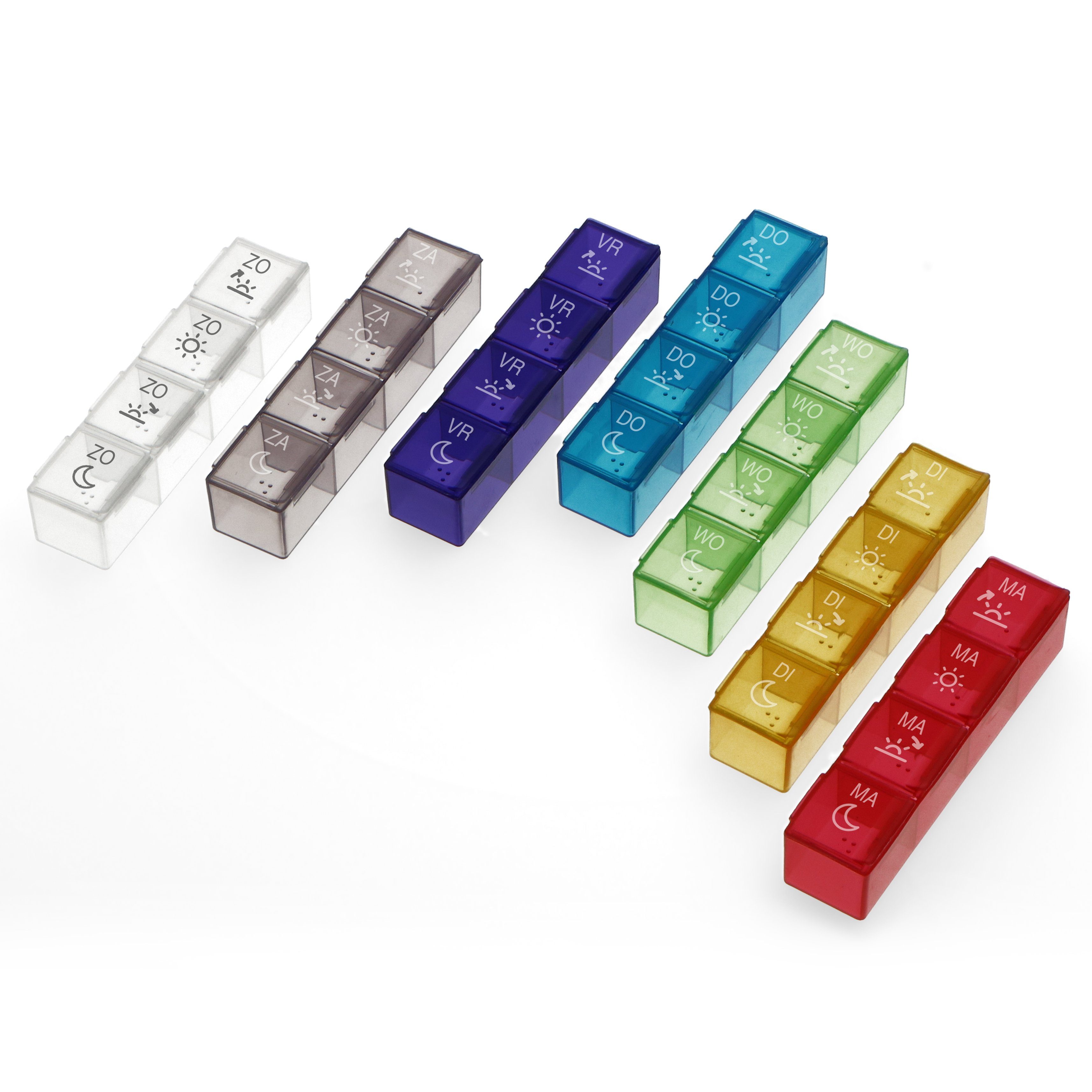 Fysic Pillendose FC-54 (1 St), farbige Markierungen, 4-Tageszeiten für je 7 Tage inkl. Reise-Etui