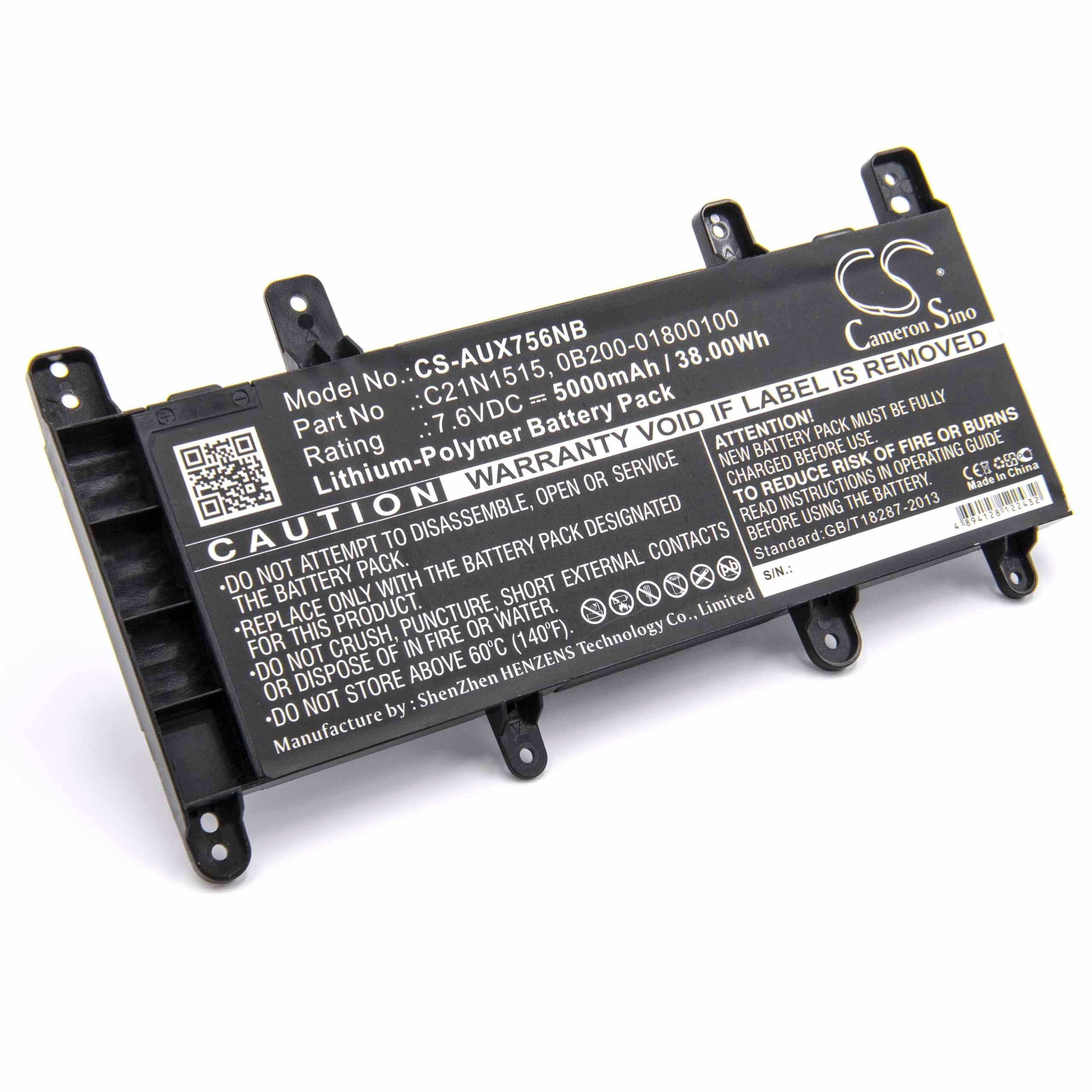 vhbw kompatibel mit Asus X756UX-1A, X756UX-3C, Z756UQ Laptop-Akku Li-Polymer 5000 mAh (7,6 V)
