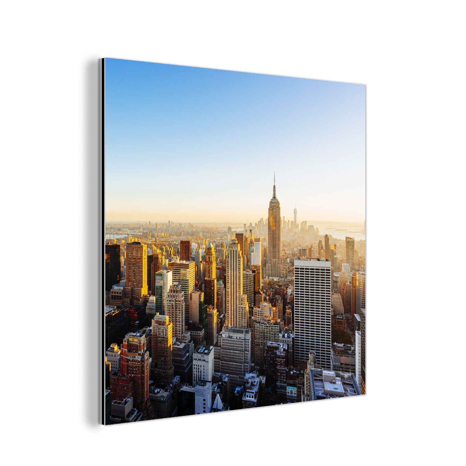 MuchoWow Metallbild New York - Sonne - Skyline, (1 St), Alu-Dibond-Druck, Gemälde aus Metall, Aluminium deko