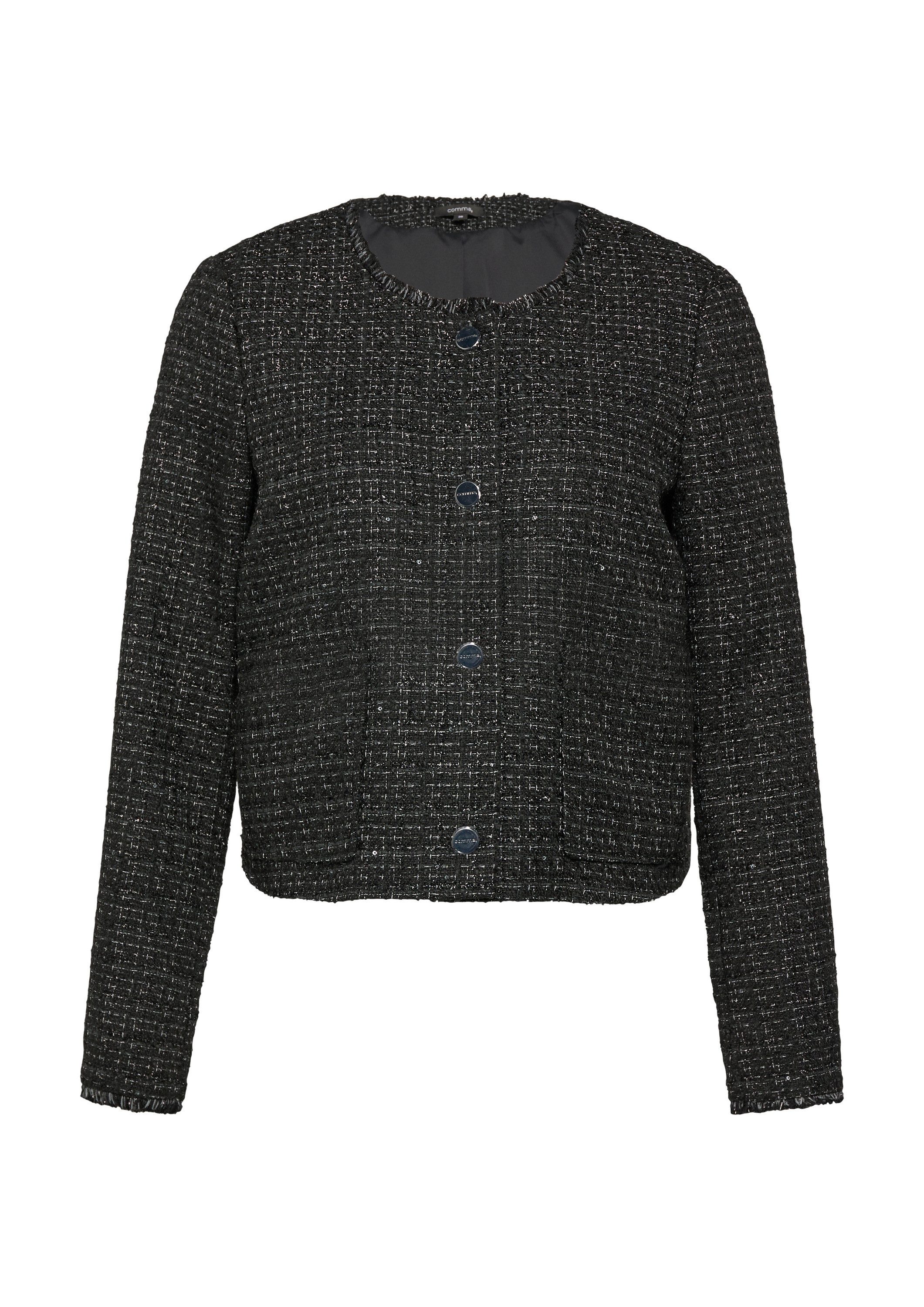 comma Jackenblazer Indoor-Jacke Bouclé-Jacke mit Fransen-Detail und Glitzer günstig online kaufen