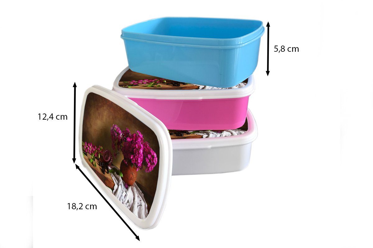 MuchoWow Lunchbox Rustikal Snackbox, Brotdose - Kinder, Mädchen, Kunststoff Blumen Rosa Stilleben, Erwachsene, - Brotbox Kunststoff, Vase (2-tlg), für - 