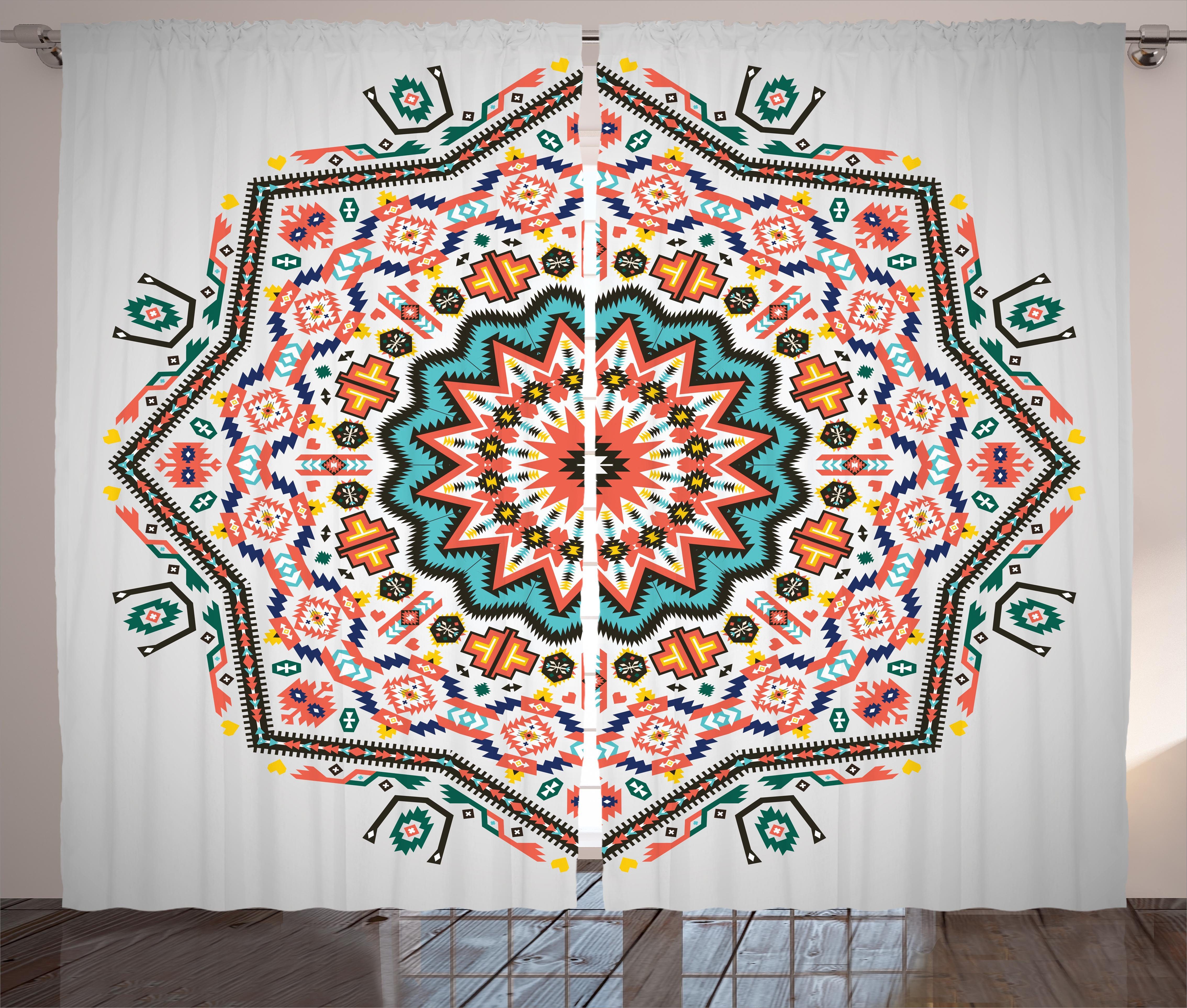 Gardine Schlafzimmer Kräuselband Vorhang mit Schlaufen und Haken, Abakuhaus, Stammes Abstrakt Sun Aztec Stil
