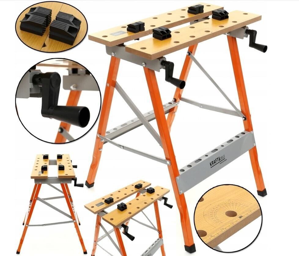 QLS Werkbank 605 x 635 x 780 mm, Klappbar Tragkraft 100 kg Maß- und Winkelskala