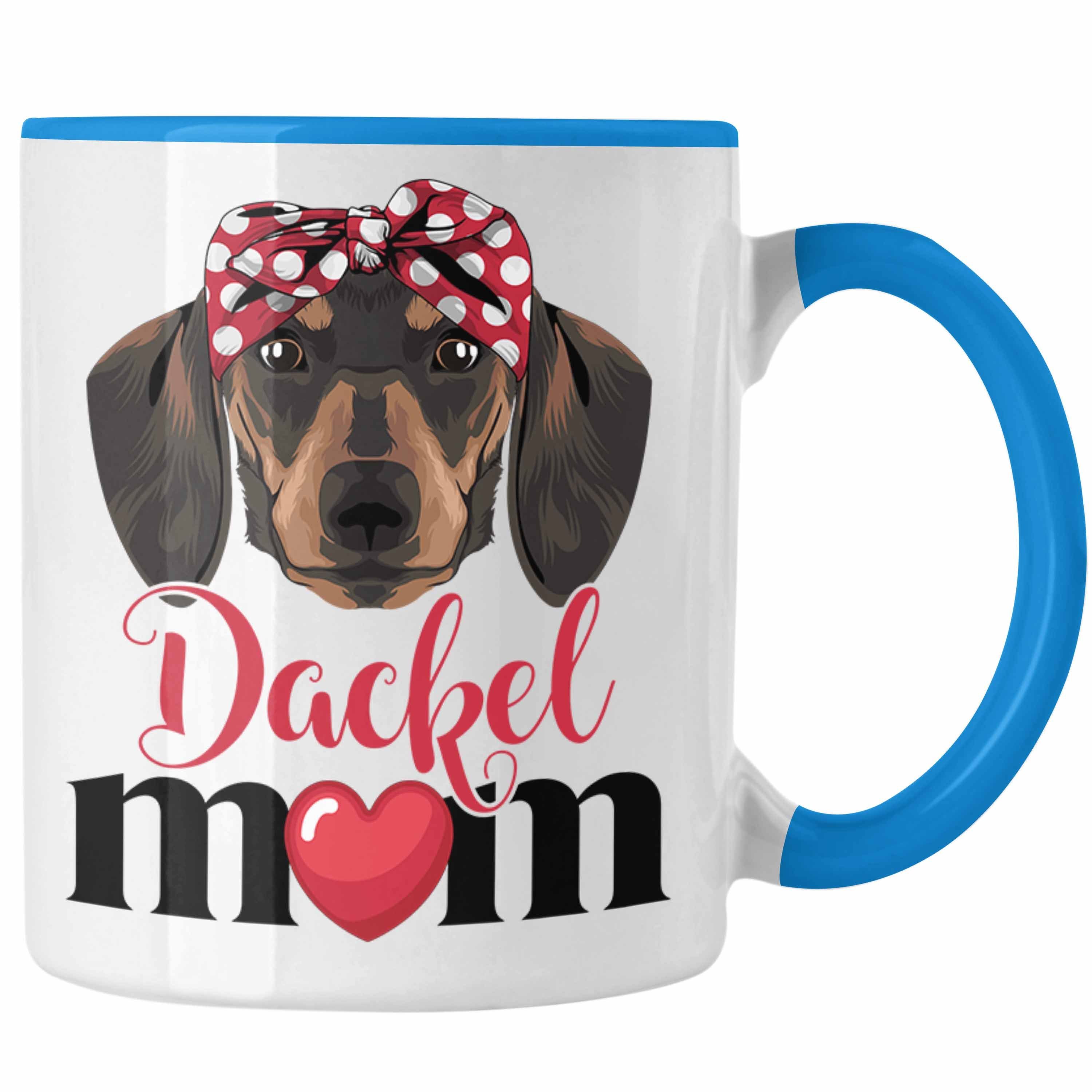 Trendation Geschen für Dackel-Besiterin Grafik Geschenk Tasse Tasse Mom Dackel Frauchen Blau