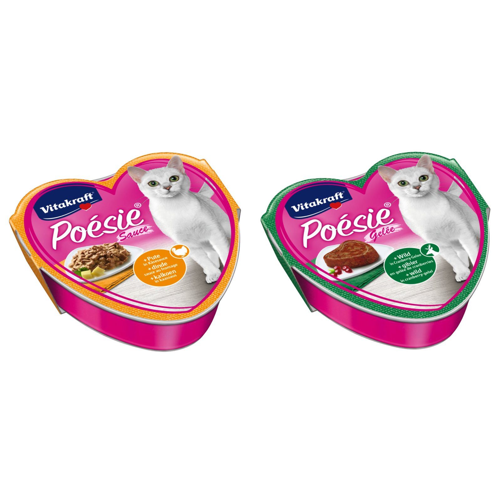 Vitakraft Katzenfutter Poesie, 15x Pute in Käsesauce + 15x Wild mit Cranberries, Nassfutter für: Katzen