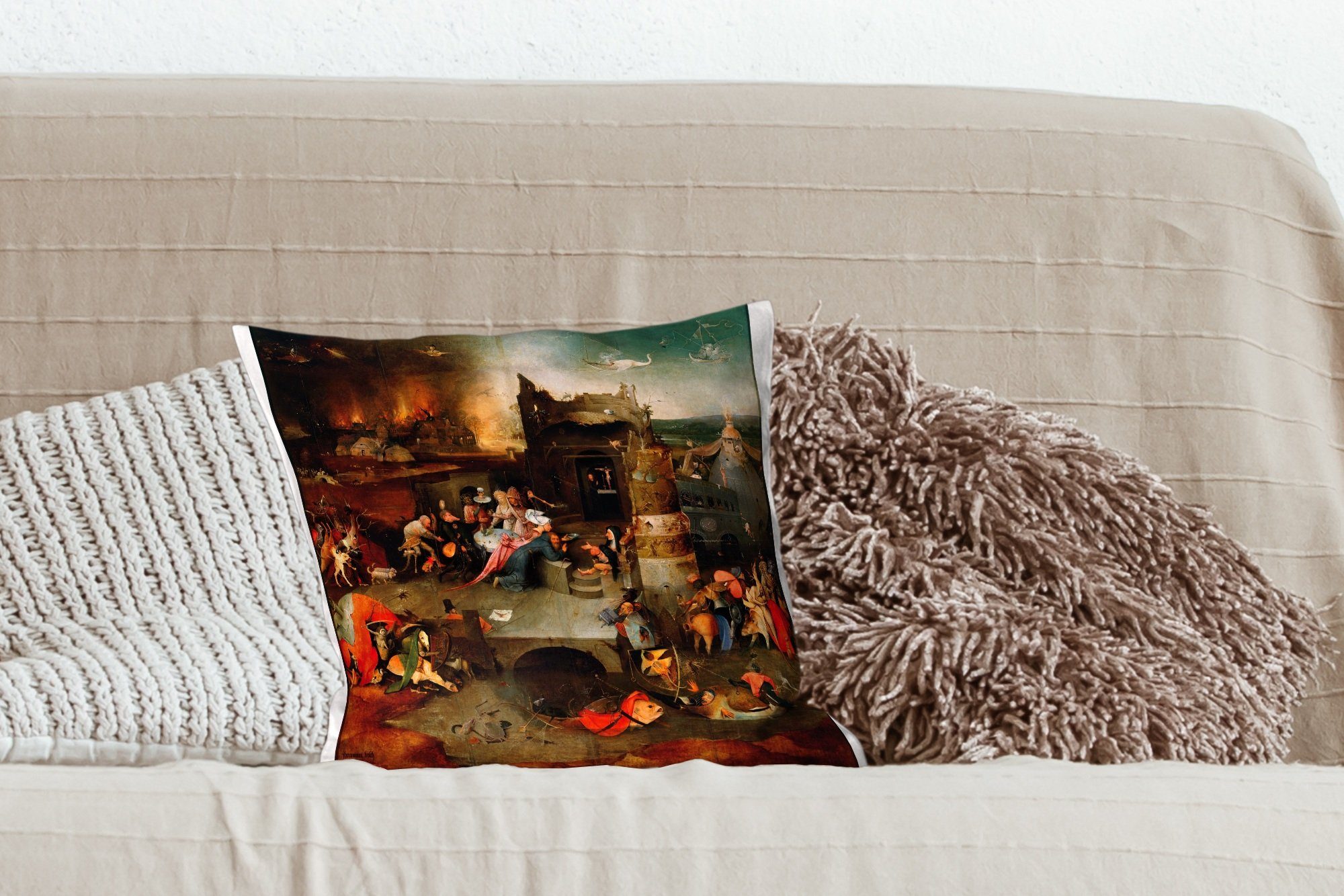 Deko, des Zierkissen Gemälde Sofakissen - Bosch, Antonius Schlafzimmer, Füllung Wohzimmer, Versuchung Heiligen für Hieronymus MuchoWow mit Dekokissen von
