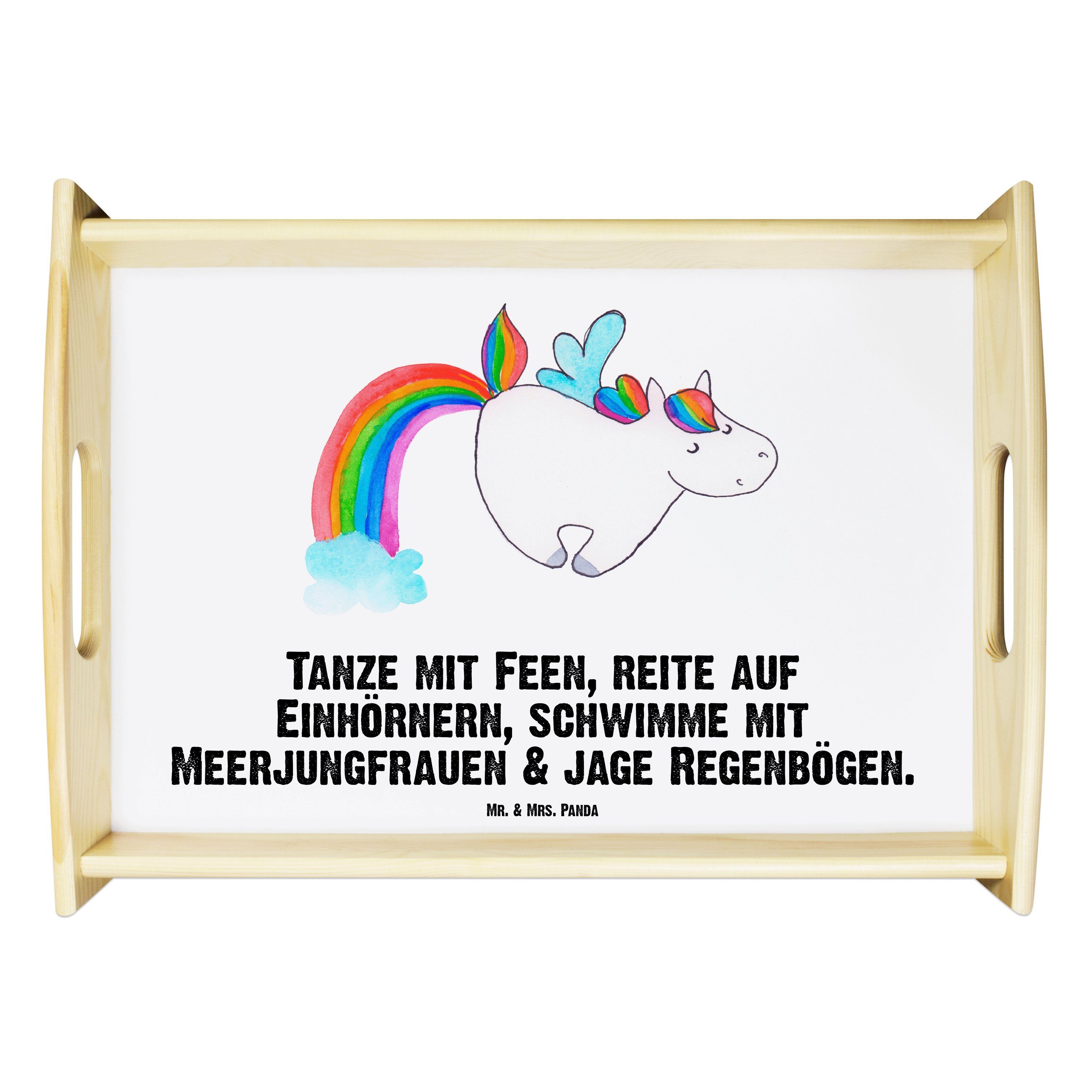 Mr. & Mrs. Panda Tablett Einhorn Pegasus - Weiß - Geschenk, Küchentablett, Einhörner, Holztabl, Echtholz lasiert, (1-tlg)