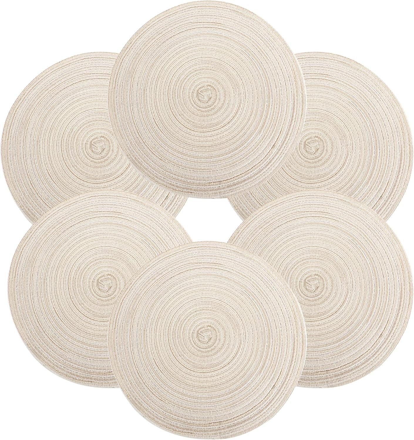 FELIXLEO Platzset 6 Runde Platzsets Geflochten Baumwolle 37 cm Hitzebeständig Beige, (1-St)