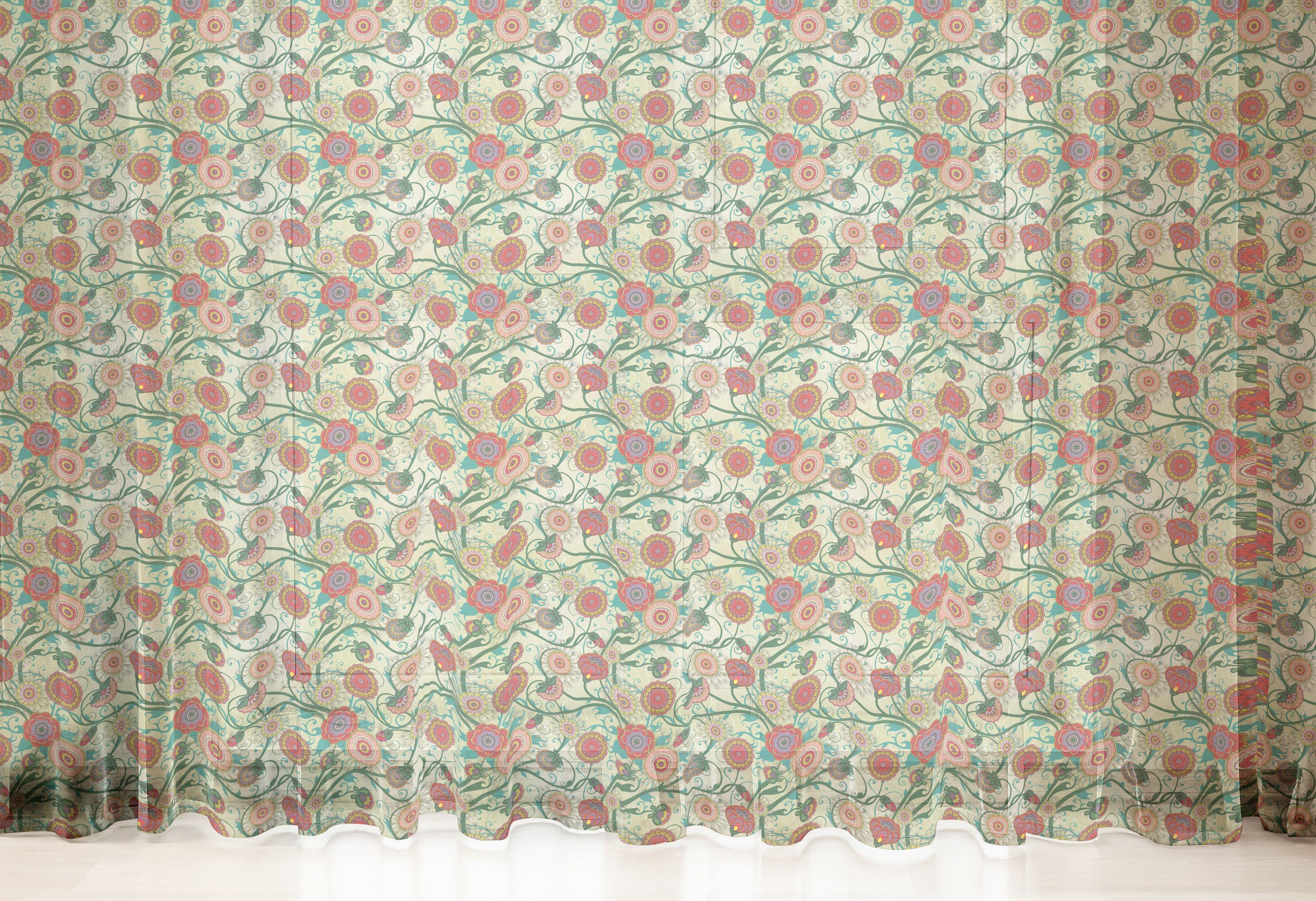 Gardine schiere Drapierung für Hochzeit Abakuhaus, Bunt Panels, Vintage Party 2 Verziert Blumen