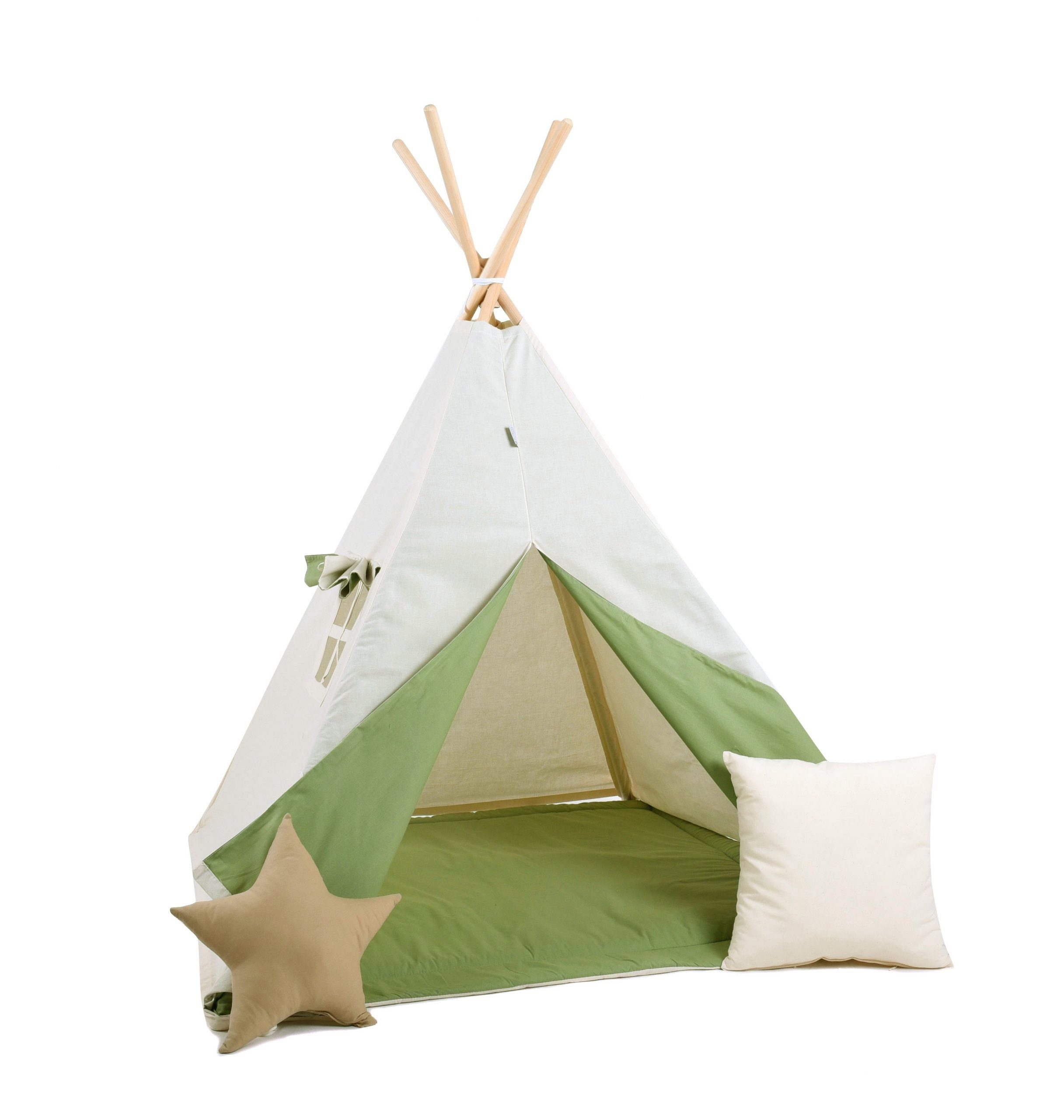 Rainbow Kids Tipi-Zelt Grüner Wolf, Zubehör, kleinem (mit mit und 4 2 tlg., Kissen Personen: 2 Matte)