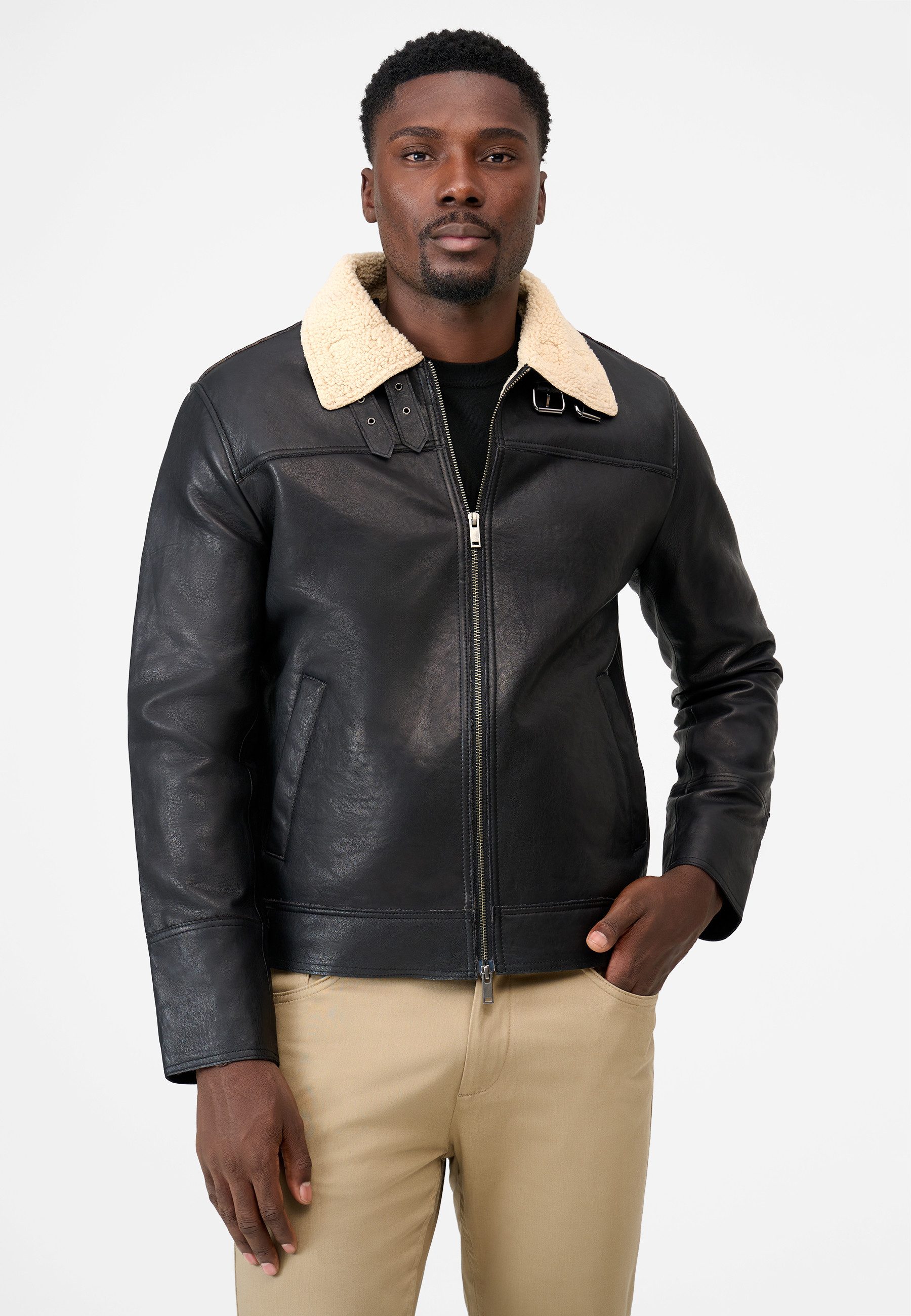 RICANO Lederjacke Alvaro Fellkragen mit Schnallen