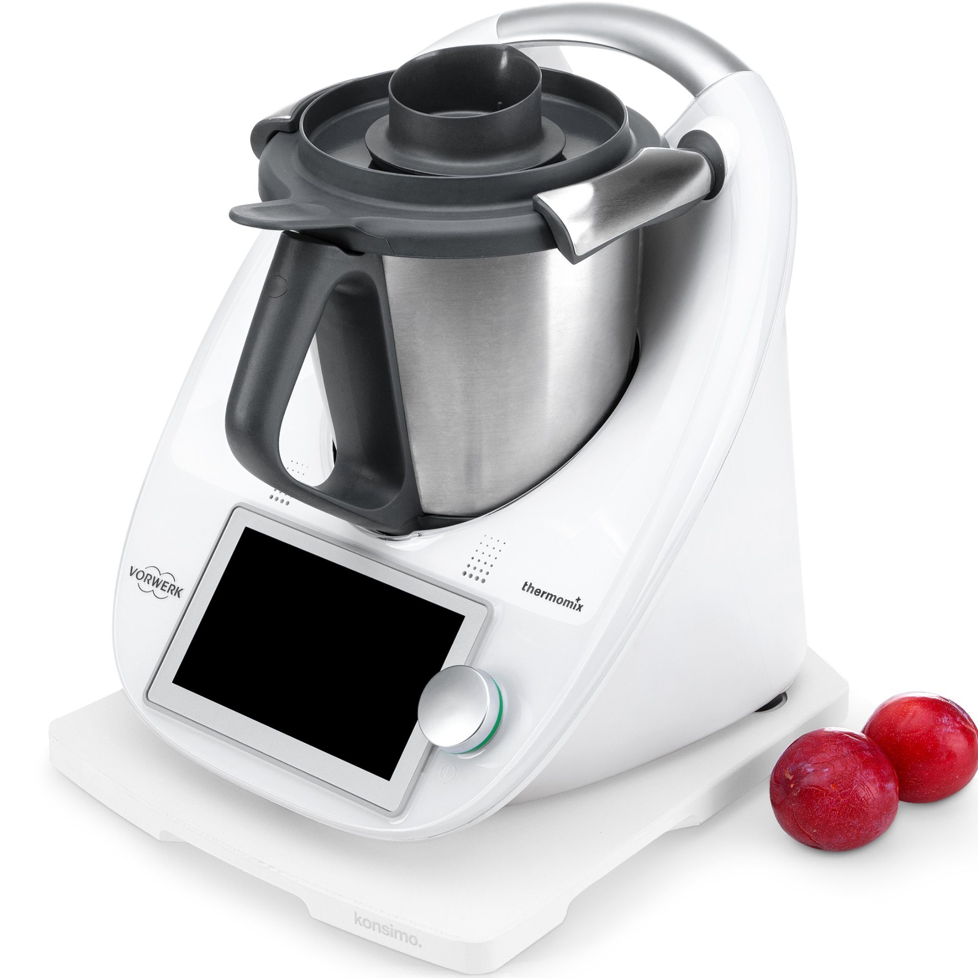 KONSIMO® Küchenmaschinen Zubehör-Set COQUERE Gleitbrett aus Massivholz/Slider aus Naturholz, Zubehör für Thermomix TM5 und TM6, Gummifüße zur Vermeidung von Schäden am Gewichtssensor