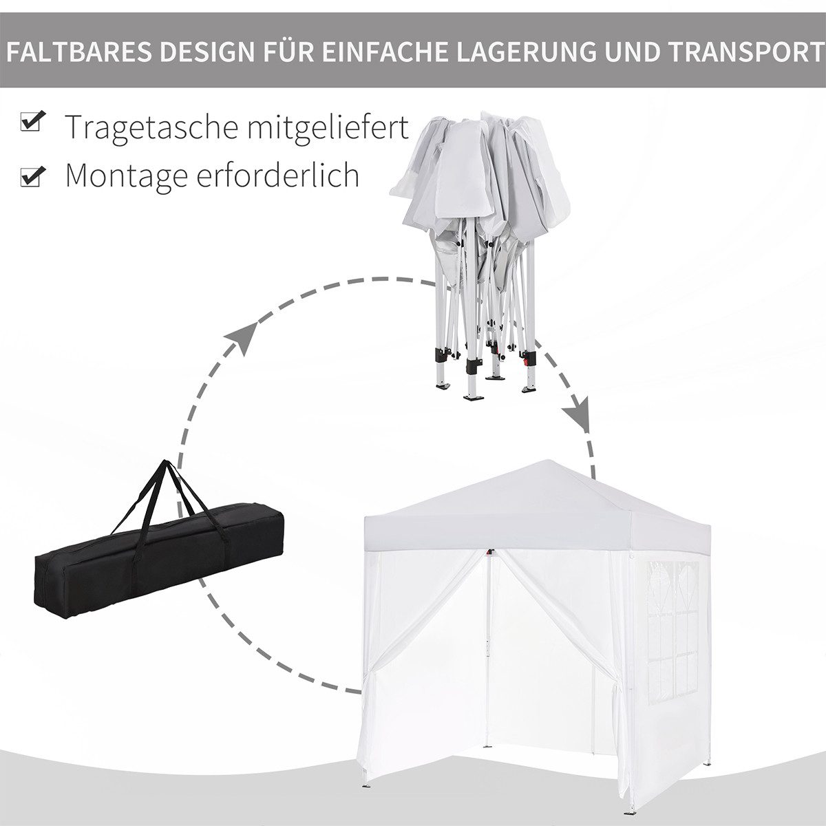 XDeer Partyzelt Pavillon mit 4 abnehmbare Seitenwände und 2 Fenster, Bierzelt Faltpavillon Partyzelt Gartenpavillon 2 x 2m Weiß