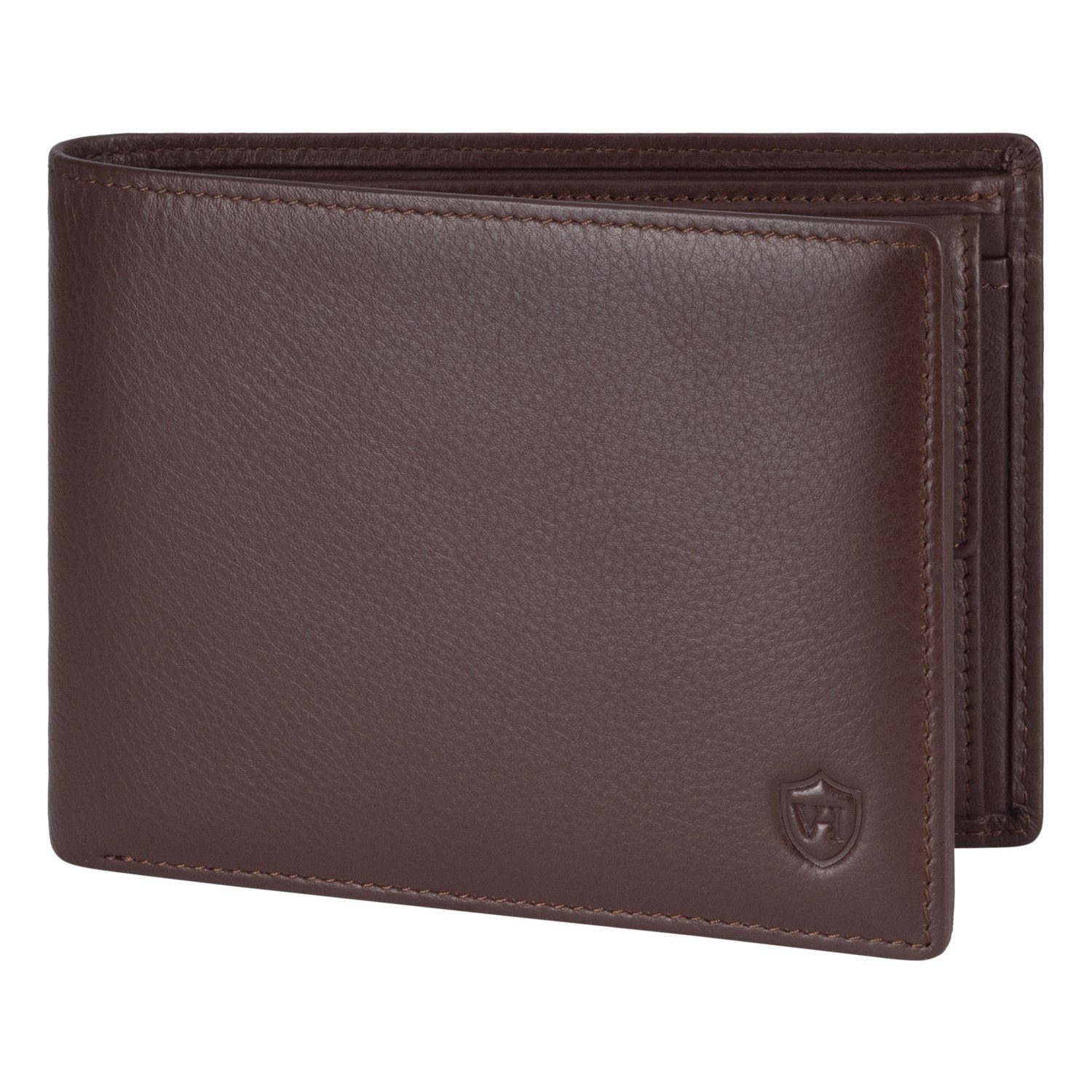 VON HEESEN Geldbörse Geldbeutel mit 13 Kartenfächer, Portemonnaie inkl. RFID-Schutz & Geschenkbox Braun