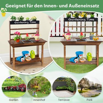 COSTWAY Outdoor-Spielküche, Kinderküche Massivholz mit Waschbecken