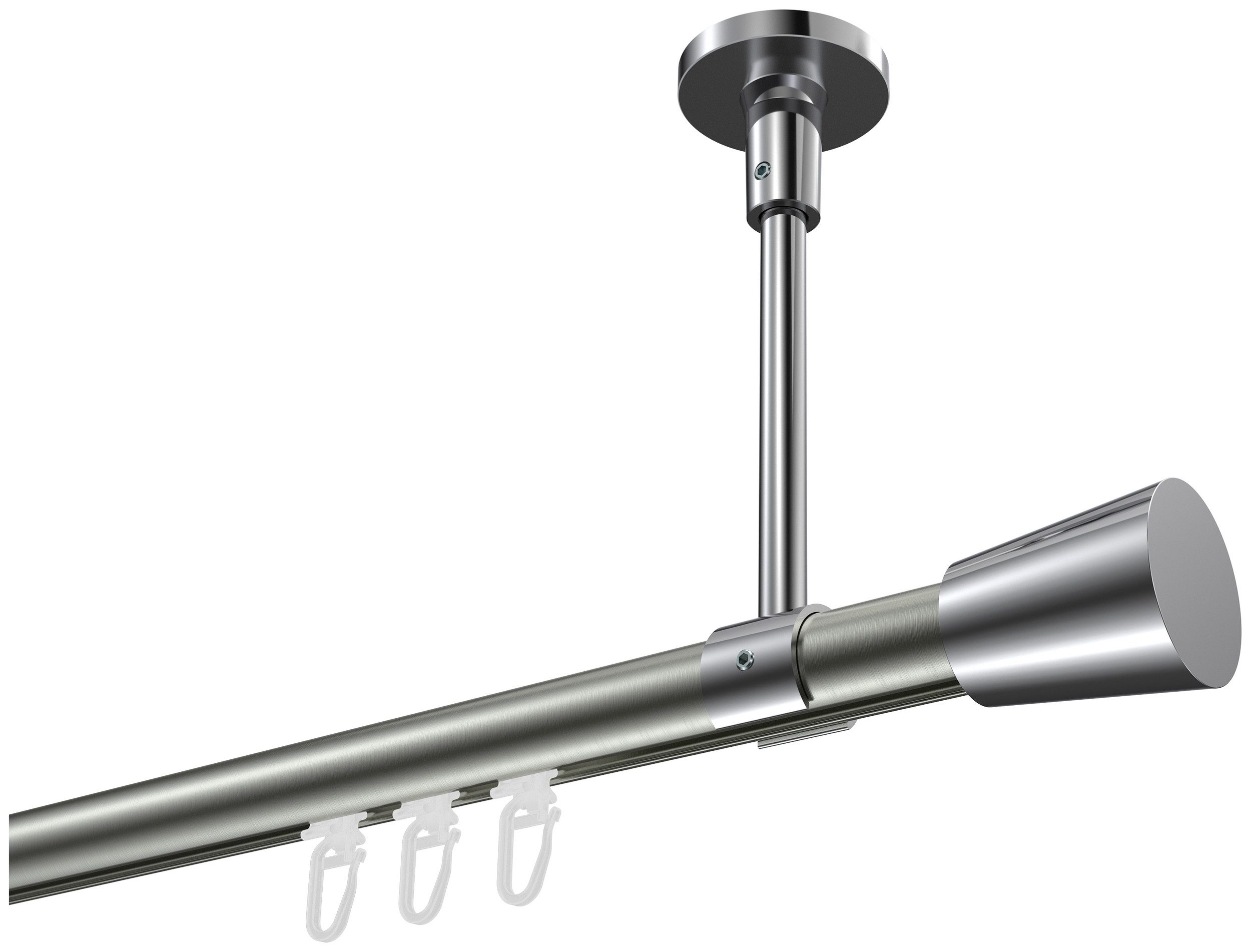 INTERDECO Innenlaufschiene Sonette Sitra, Ø 20 mm, 1-läufig, Fixmaß, kürzbar, Deckenmontage, Aluminium, Edelstahl-Optik / Chrom / Bicolor