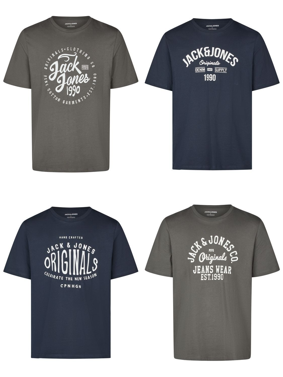 Jack & Jones T-Shirt Herren Logoprintshirt JJLINO Regualar Fit (4-tlg) Kurzarm Tee Shirt mit Rundhalsausschnitt aus 100% Baumwolle