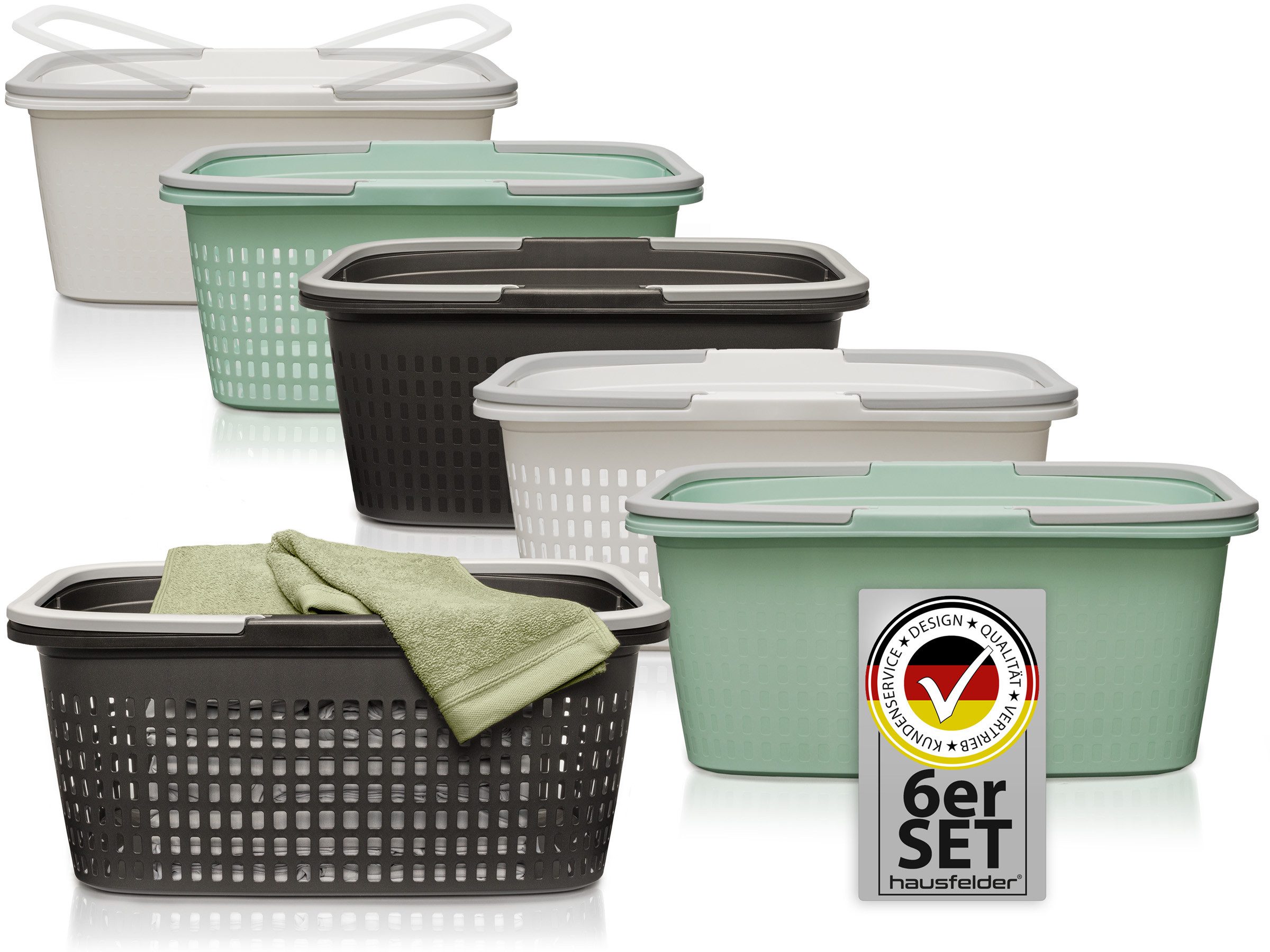 Hausfelder Wäschekorb Wäschewanne 58x37x25cm (Farbmix, 3 Körbe + 3 Wannen, günstig online kaufen