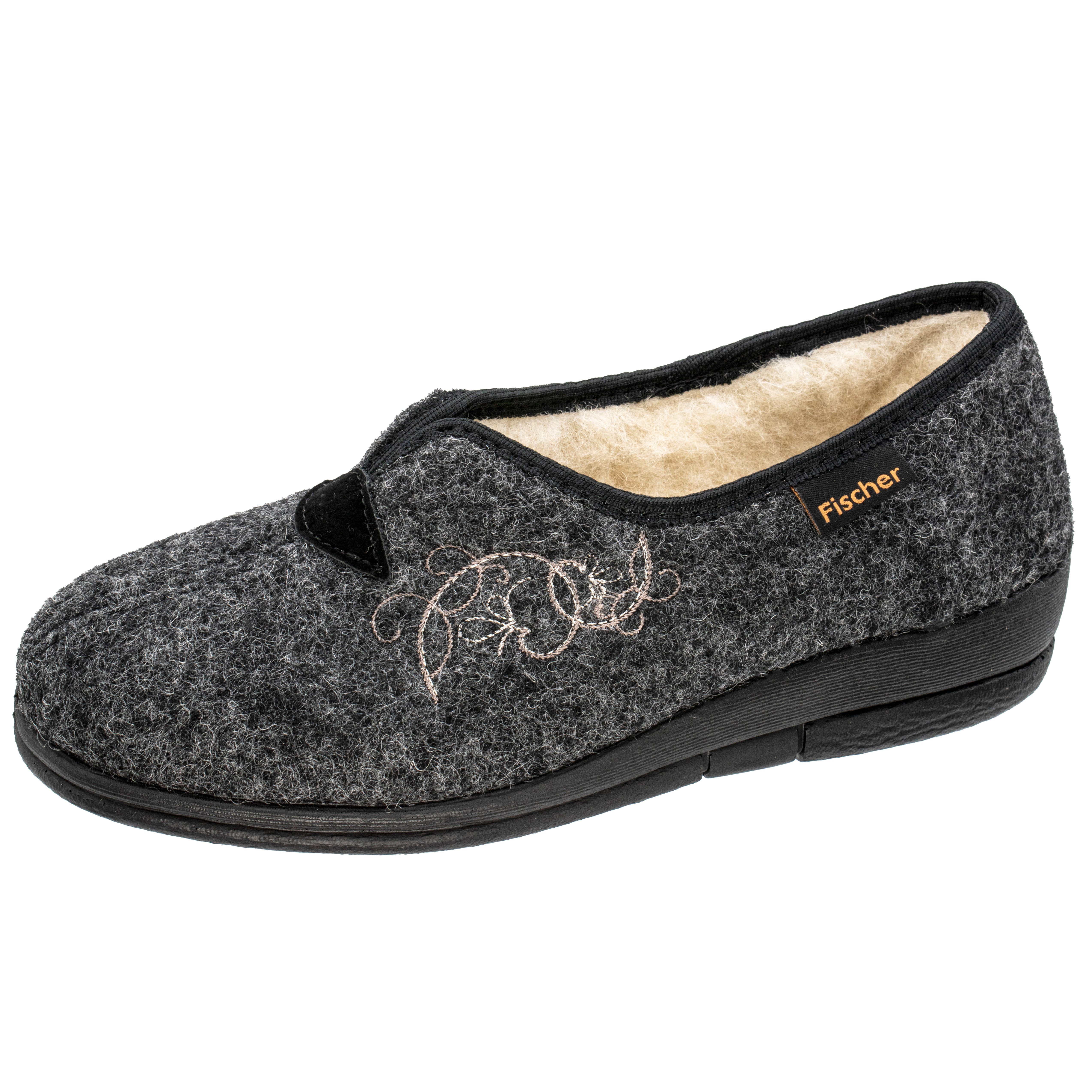 Fischer-Markenschuh Dora Hausschuh zum Schlupfen, Schurwollfutter, Wollfilz, wärmend