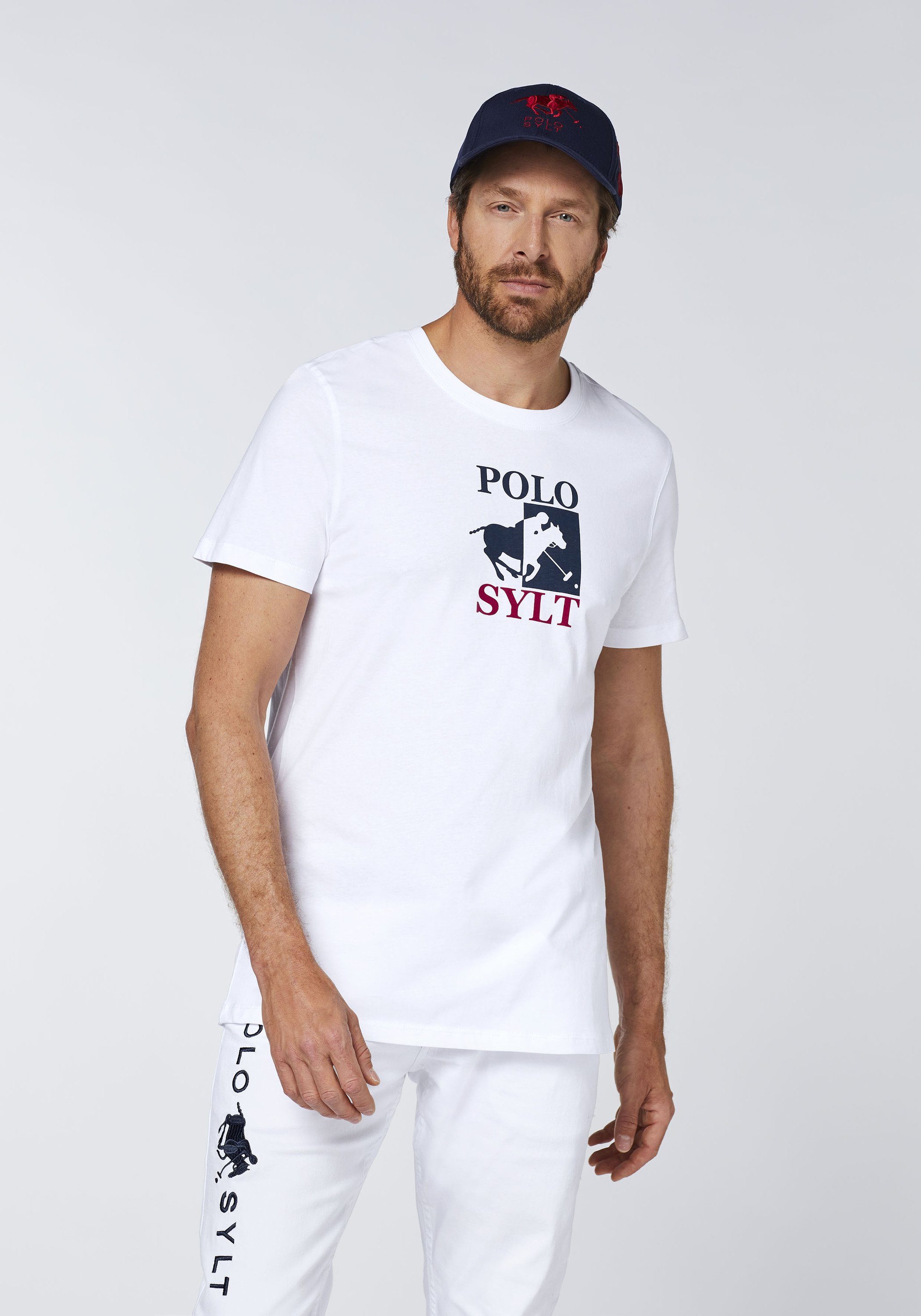 mit Logoprint Bright Polo Print-Shirt Sylt großem 11-0601 White