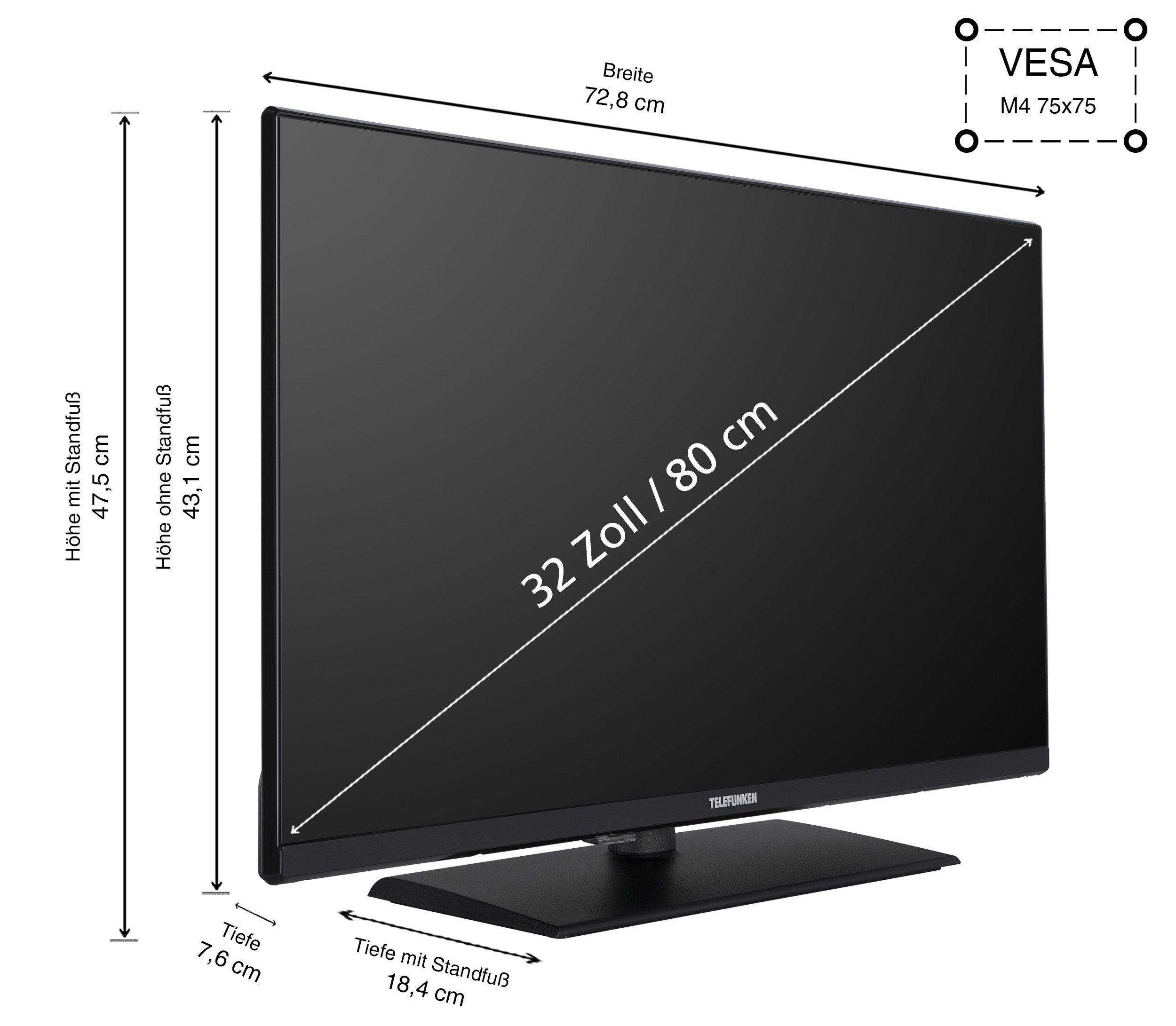 Telefunken XF32N750M LCD-LED Fernseher (80 cm/32 schwarz ! RABATT: 35.02%