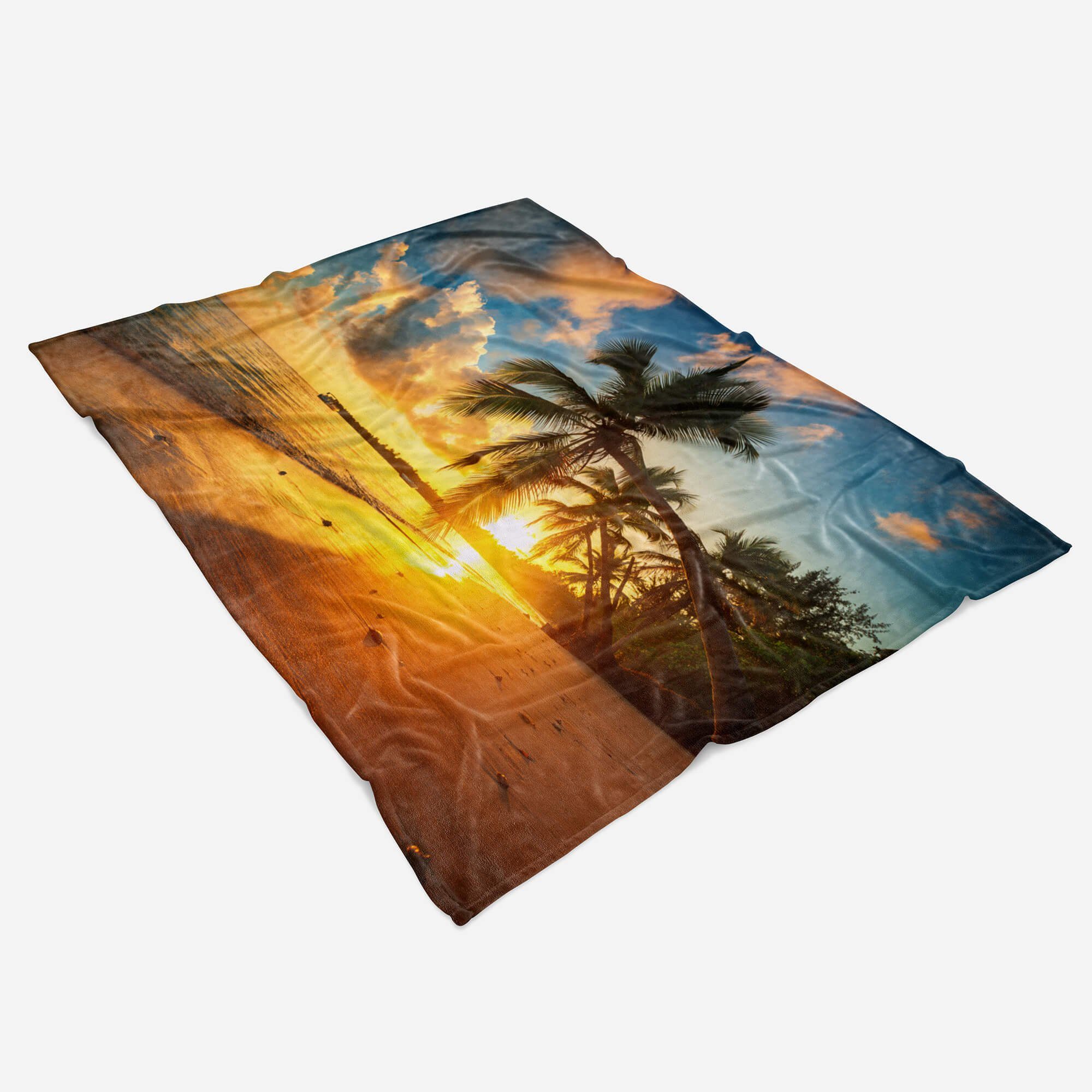 Sinus Art mit Traumstrand Handtücher Baumwolle-Polyester-Mix Palmen, Kuscheldecke Handtuch (1-St), Fotomotiv Strandhandtuch Handtuch Saunatuch