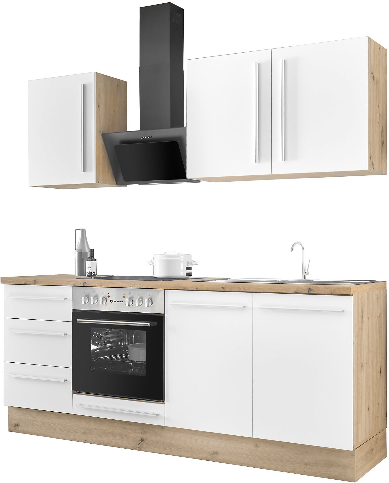 KOCHSTATION Küchenzeile KS-Florida mit 38mm starker Arbeitsplatte, Breite 210 cm, wahlweise mit E-Geräten, Soft-Close-Funktion