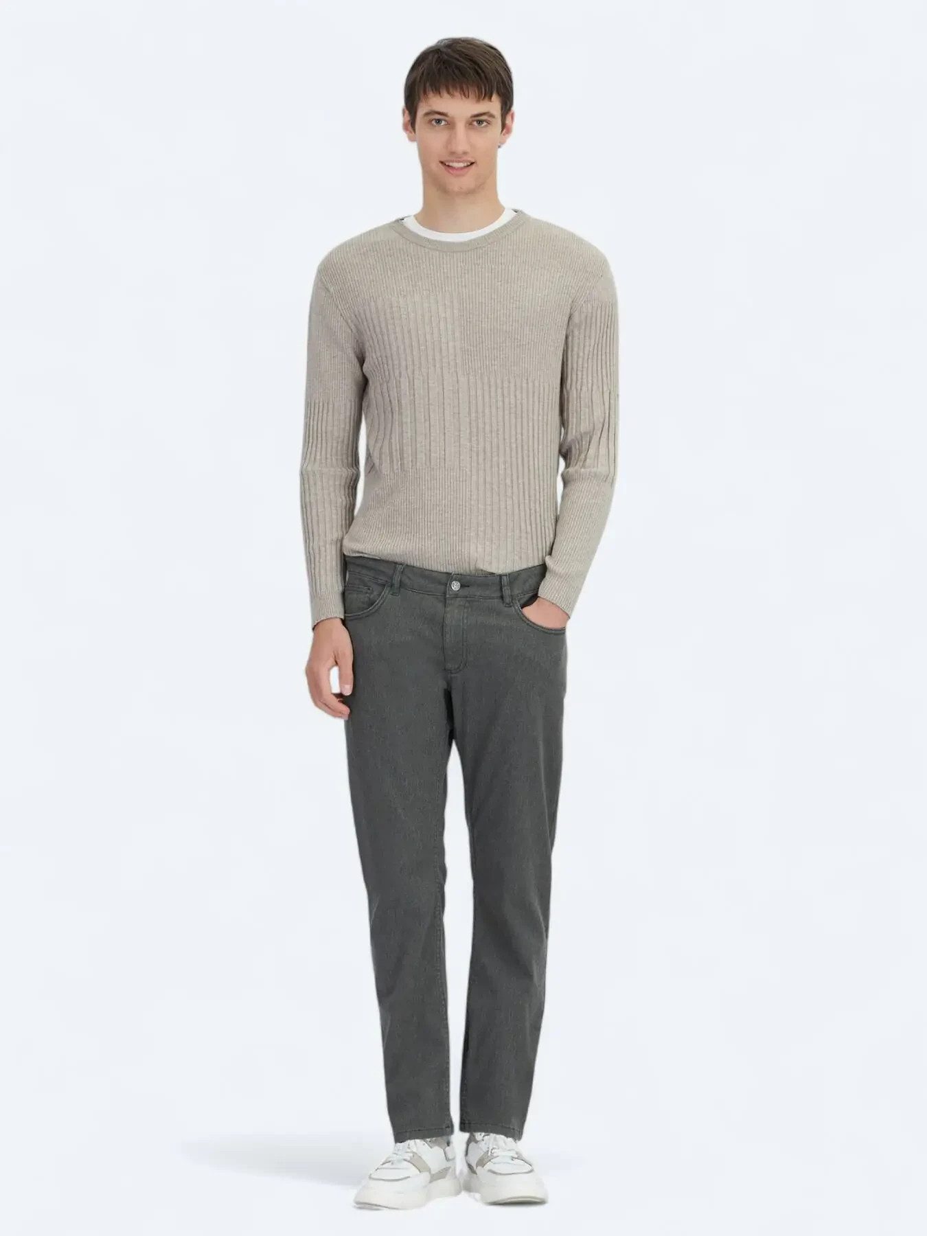 KİP Boyfriend-Jeans Khaki Weben Reguläre Passform Freizeit Baumwollmischung Hose