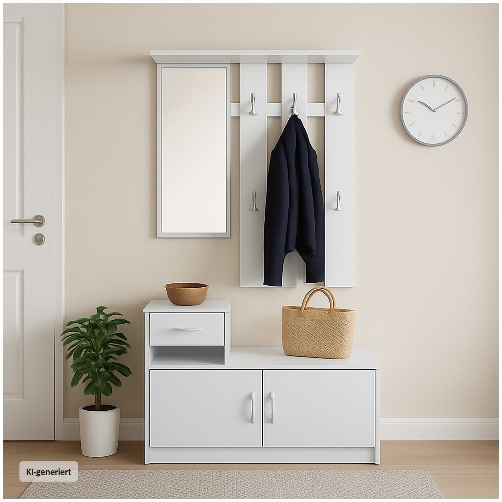HTI-Living Garderobe Garderobe Weiß mit Spiegel Schrank und Ablage (Set, 2 St., 1 Garderobenpaneel mit Spiegel, 1 Schuhschrank), mit …